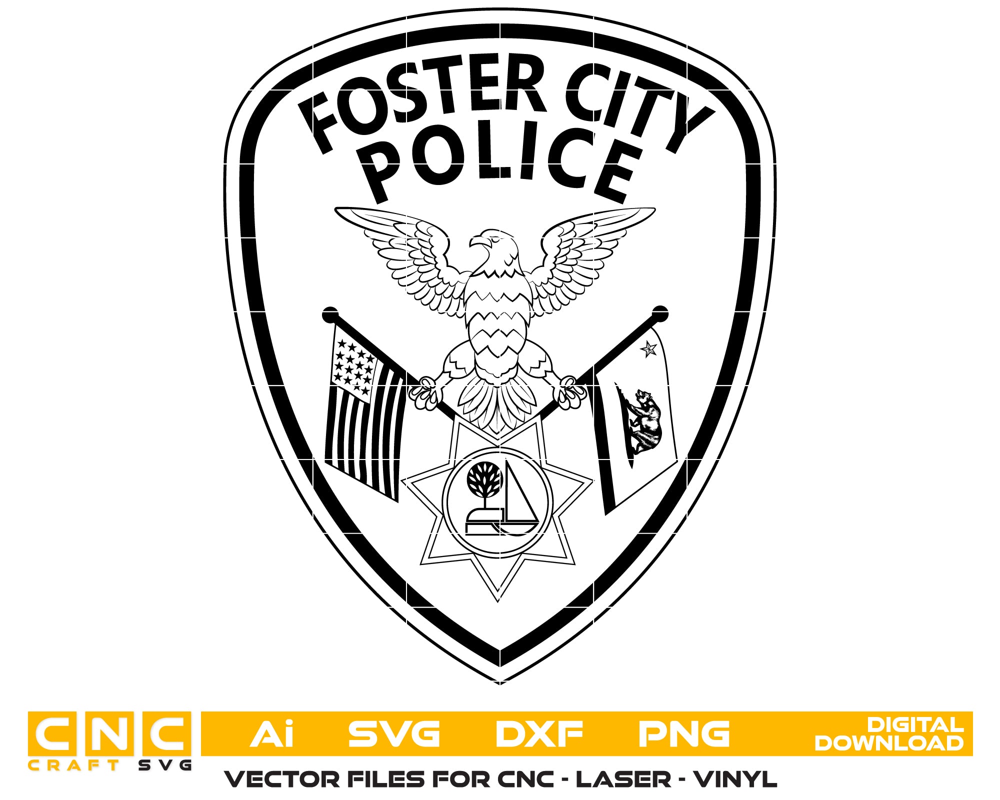 Foster City Police Department Patch SVG, California Police Emblem Vector, Foster City Law Enforcement Patch, Police Department Badge SVG, Foster City PD Patch