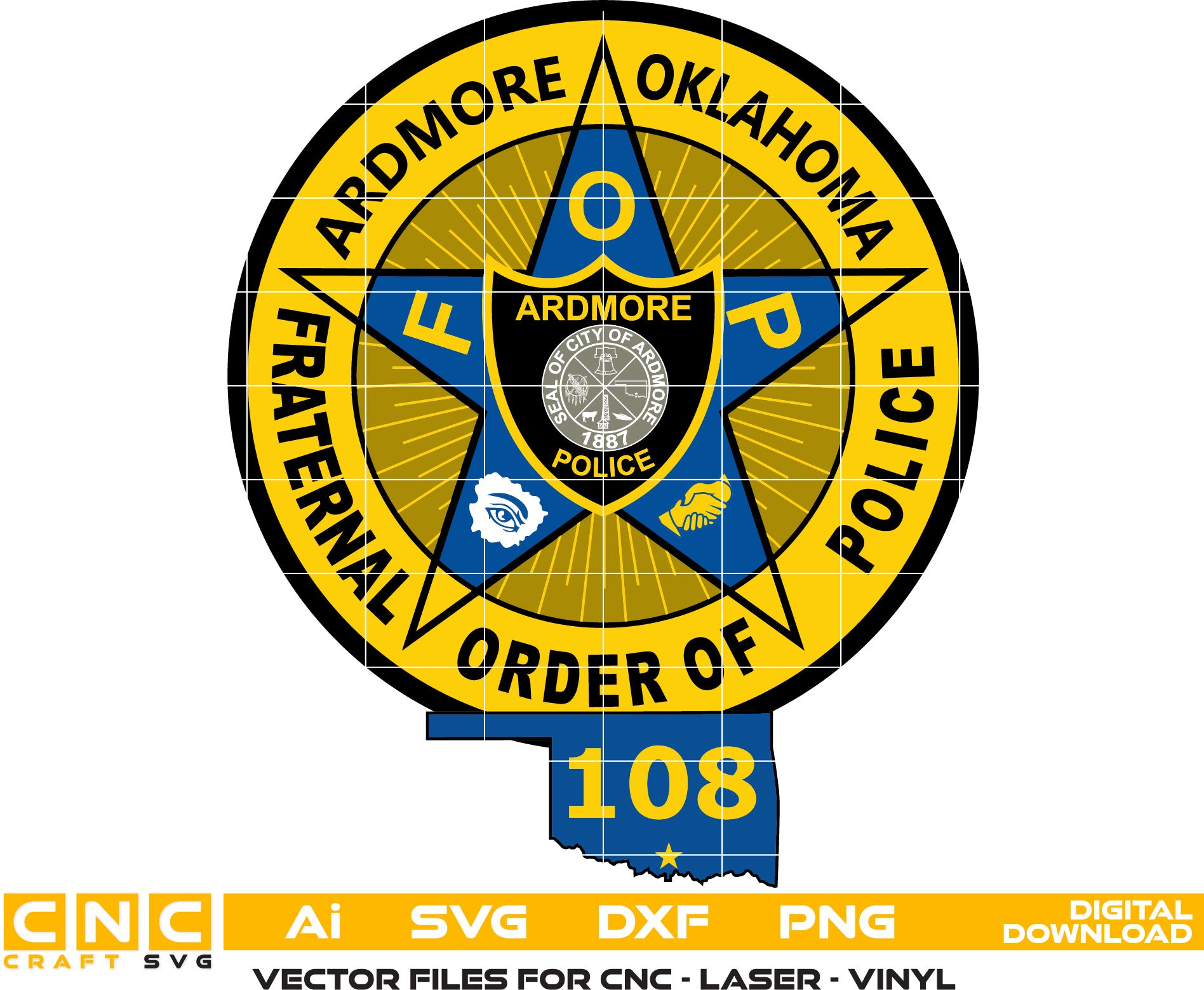 Fraternal Order of Police Badge, Ardmore Oklahoma Police Badge Vector Art Colour File