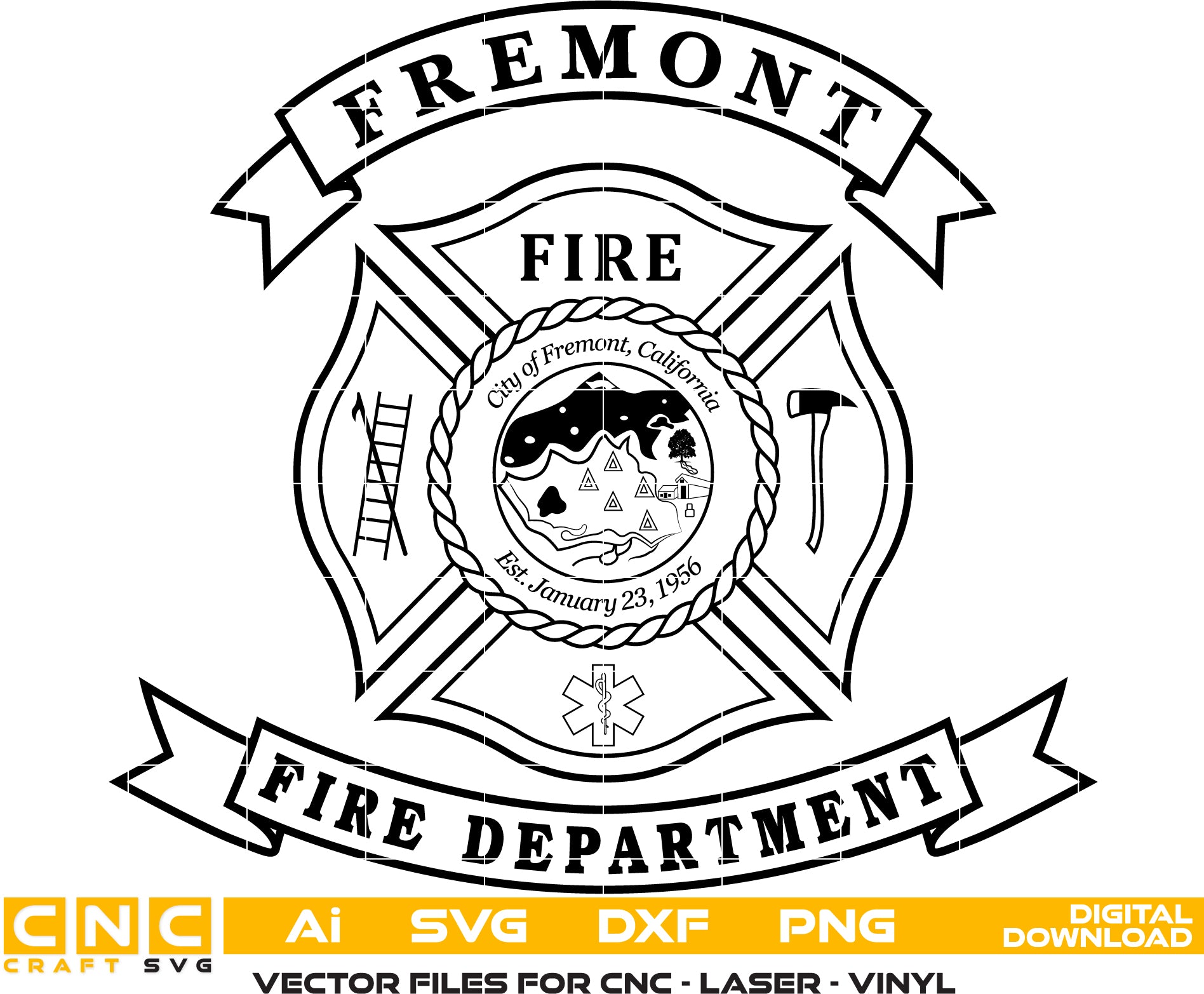 Fremont Fire Dept Badge SVG | Firefighter Emblem Vector for CNC & Printing