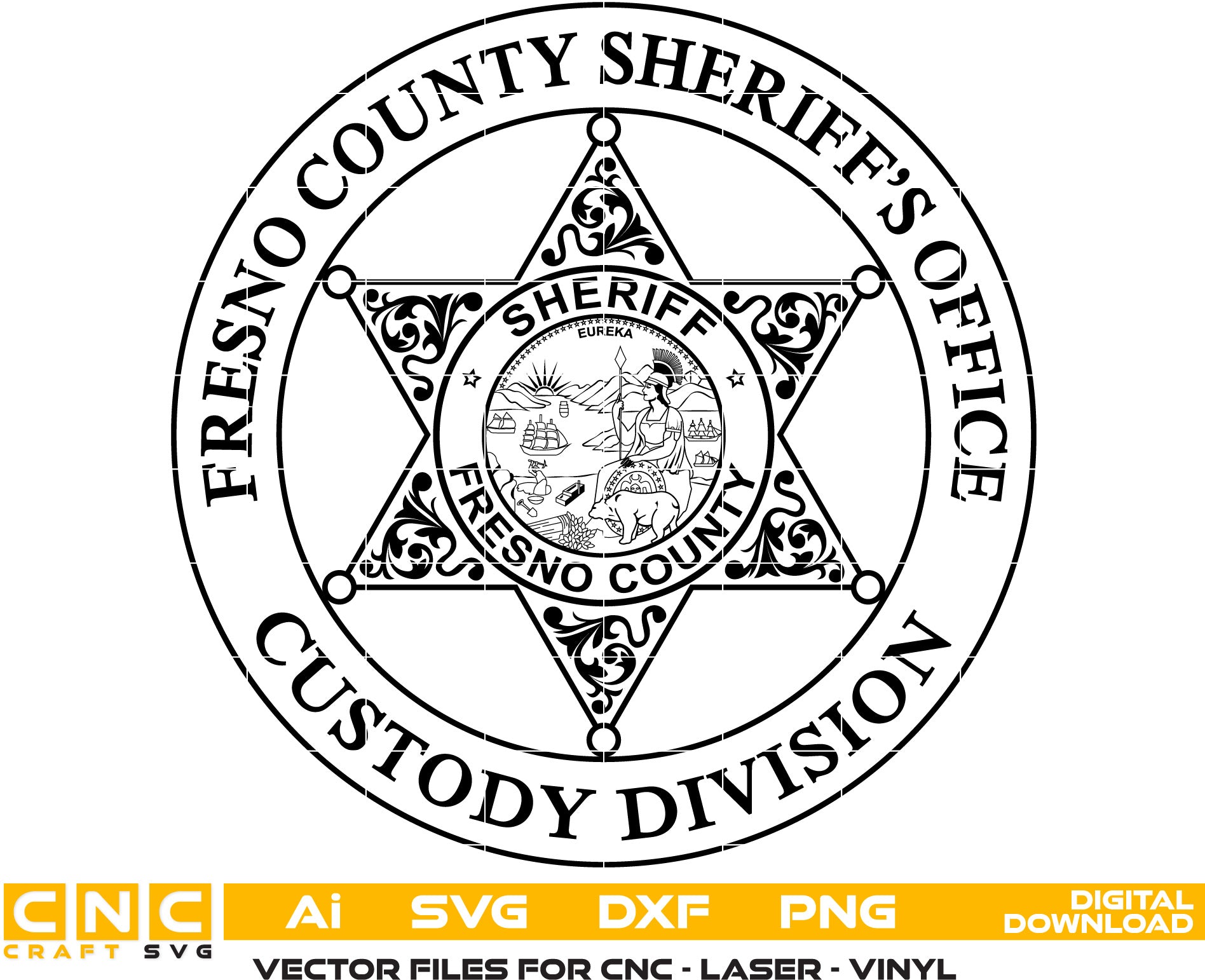 Fresno County Sheriff Custody Division Badge Vector Art, Ai,SVG, DXF,