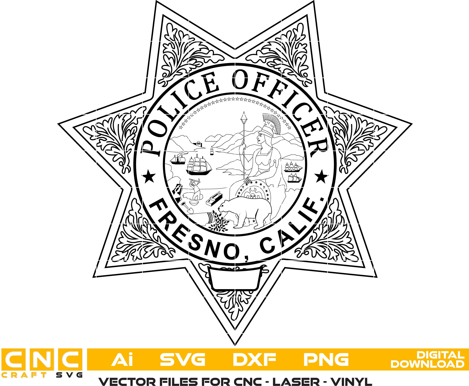 Fresno Police Badge, California Police Officer Badge, Fresno Police vector art