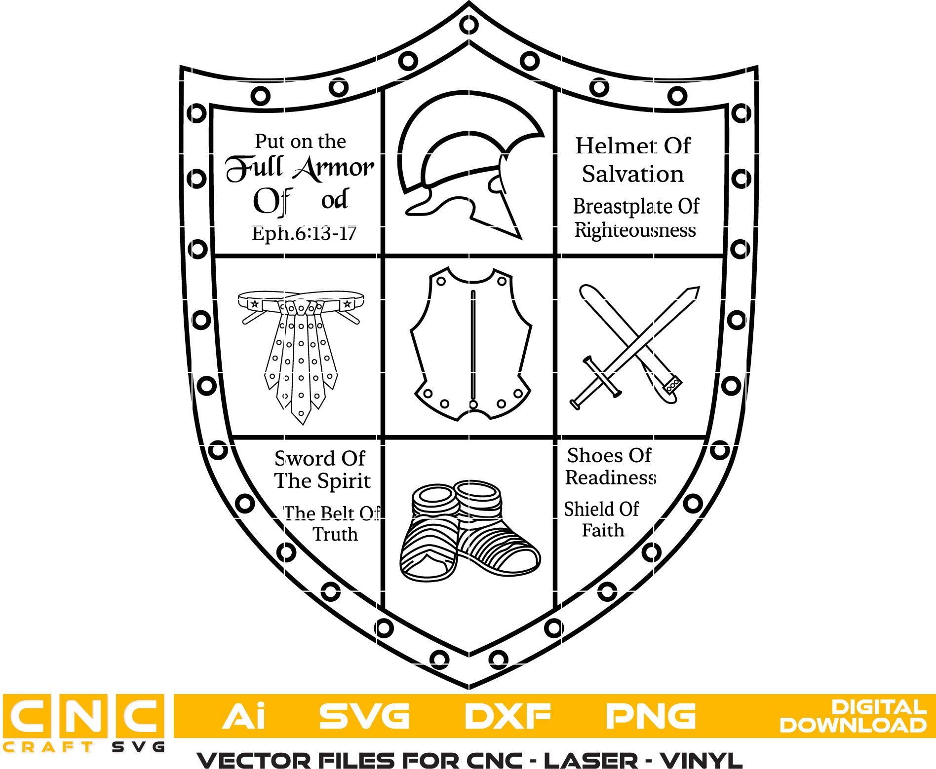 Full Armor Of God Vector Art, Ai,SVG, DXF, PNG, Digital Files