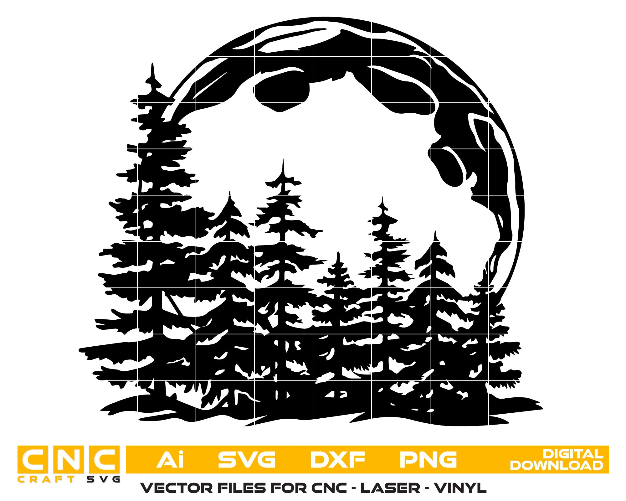 Full Moon Over Pine Fir Forest – Vector File