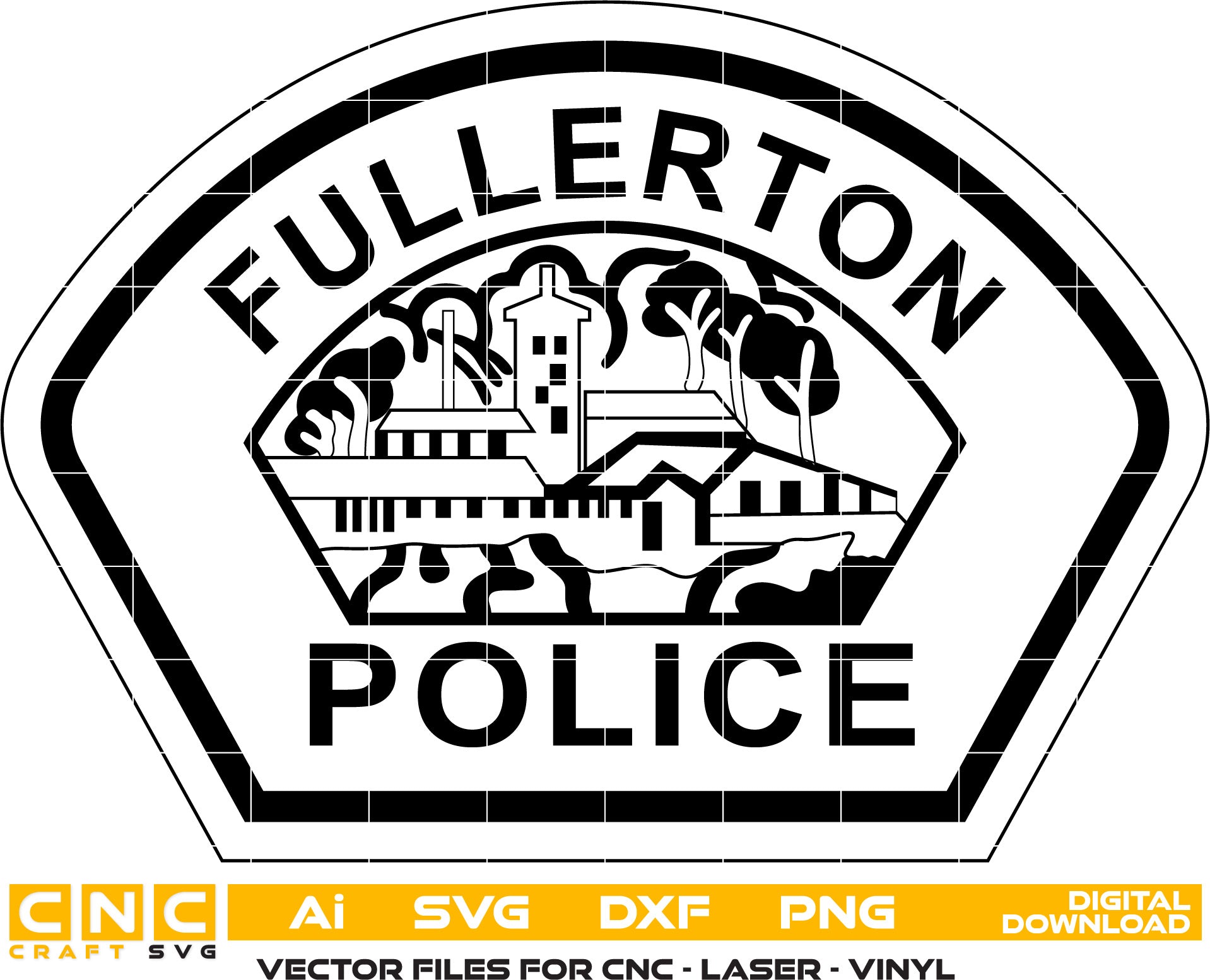 Fullerton Police Badge Vector art Svg, Dxf, Jpg, Png, and Ai files For laser engraving, woodworking, acrylic painting, and all printing machines.