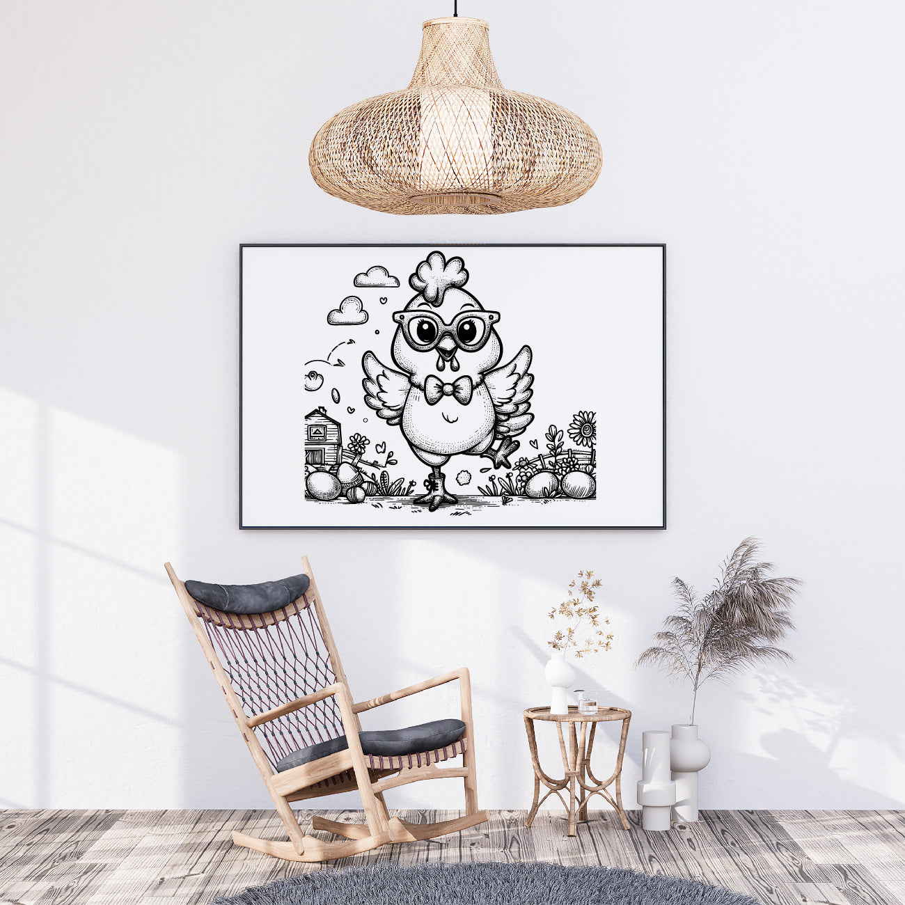 Funny Chicken Line Art Vector – Farm Animal Digital Design