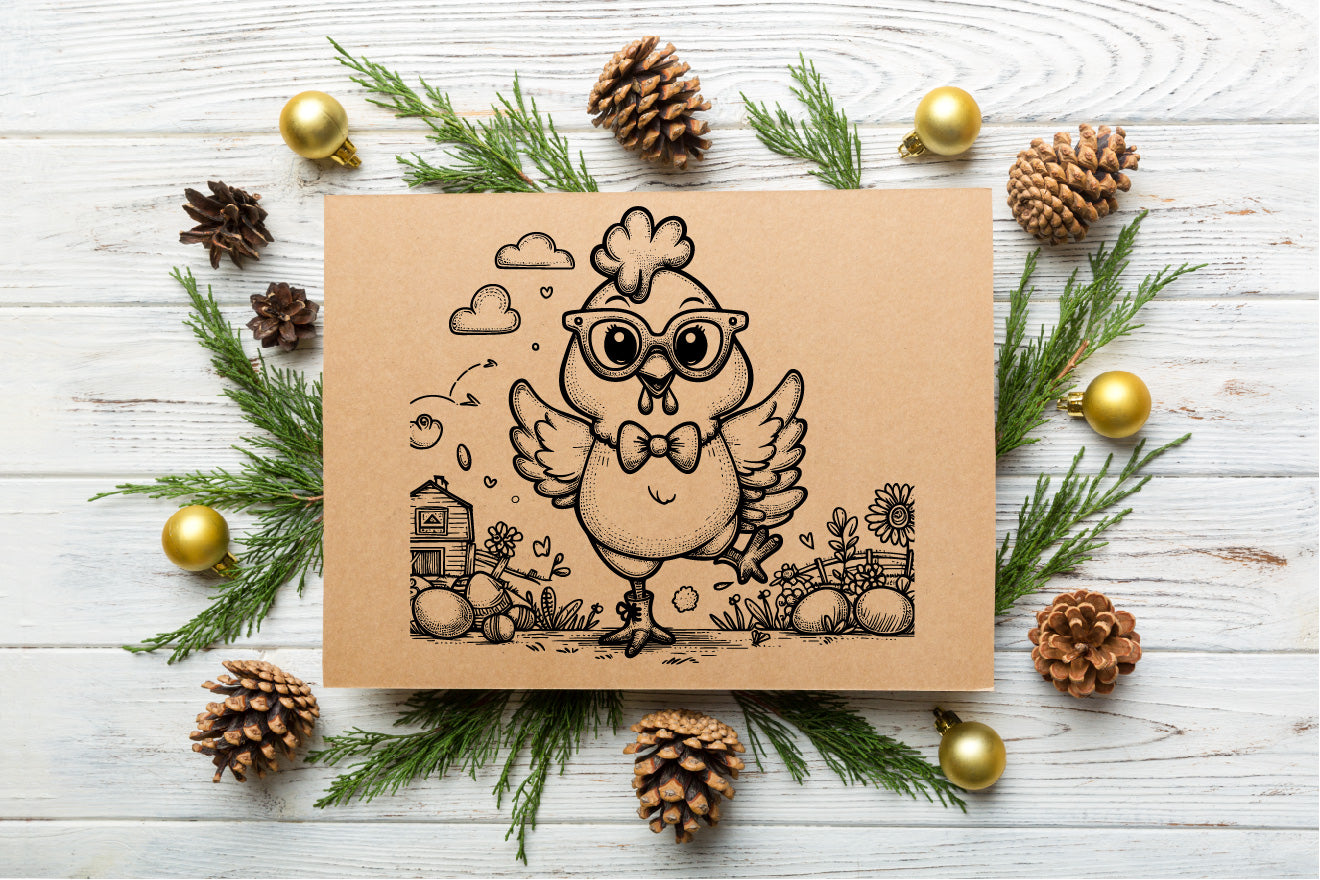 Funny Chicken Line Art Vector – Farm Animal Digital Design