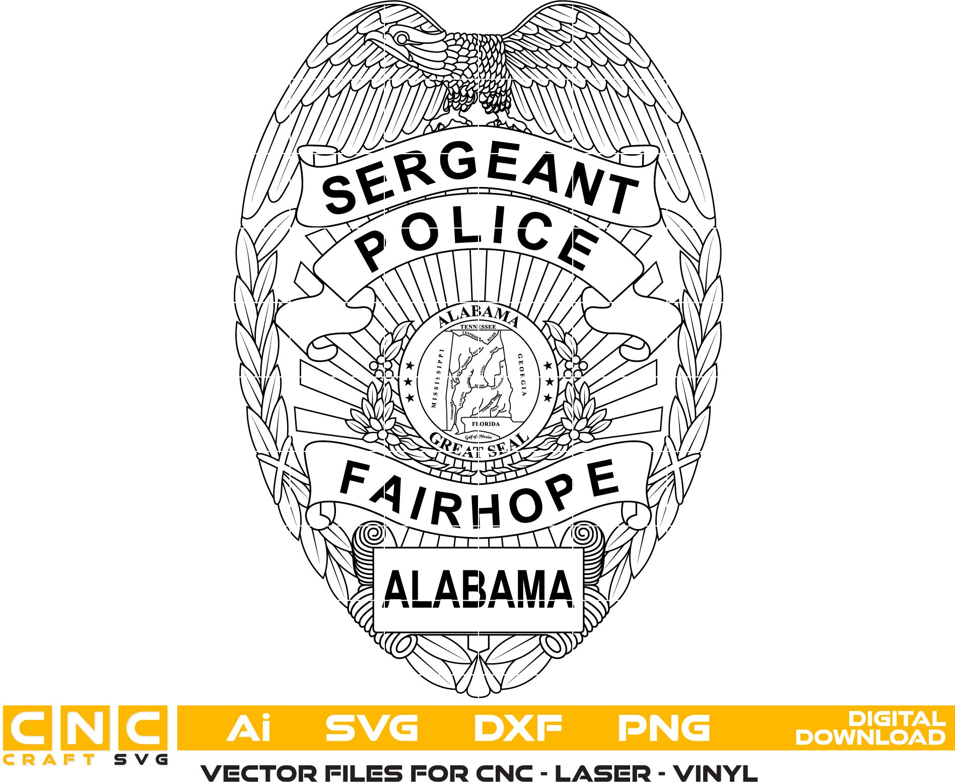 Alabama Fairhope Police Sergeat Badge Vector Art