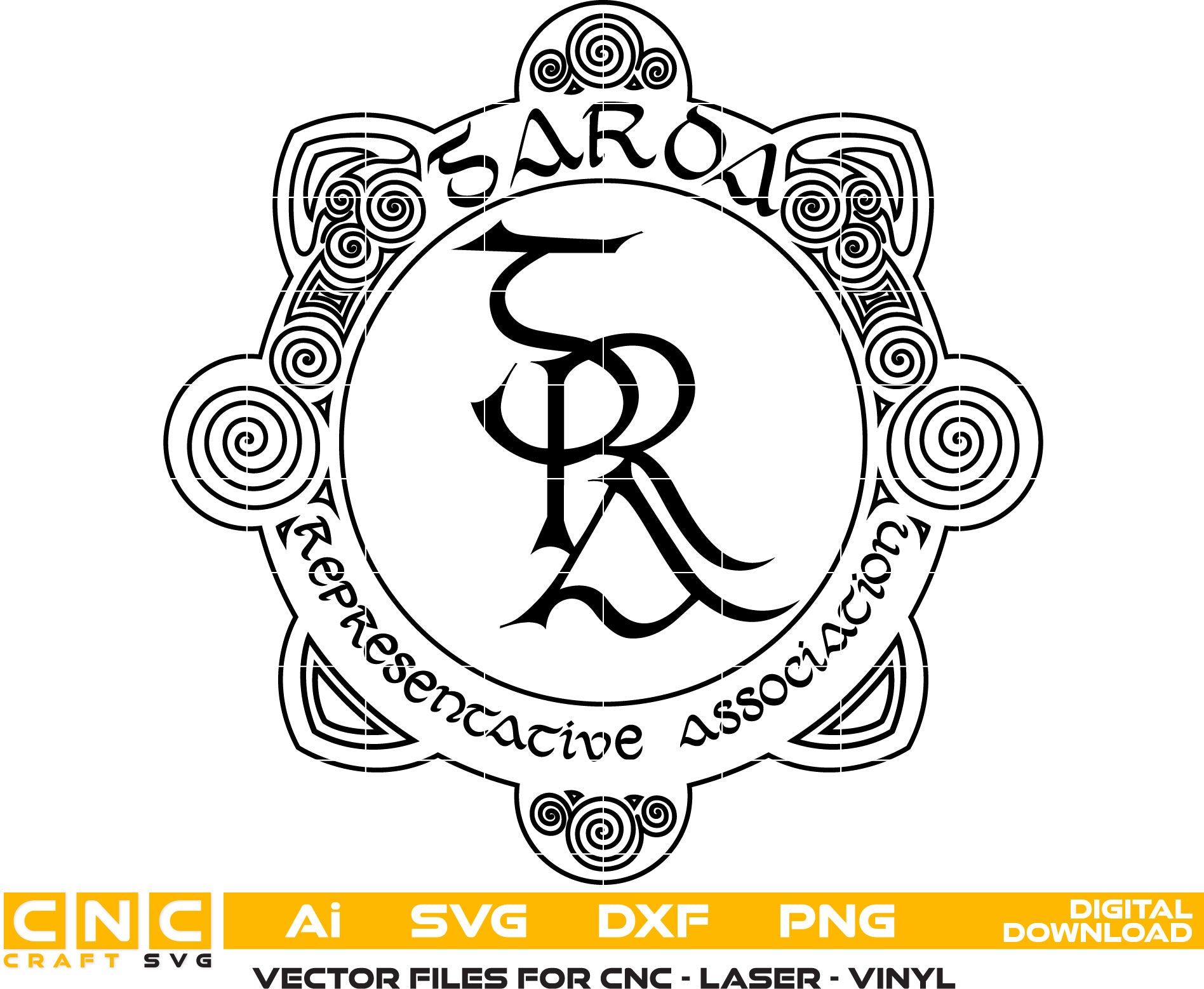 Garda Representative Association Saroa Logo Vector Art for Laser engraving, woodworking, acrylic painting, glass etching, and all printing machines