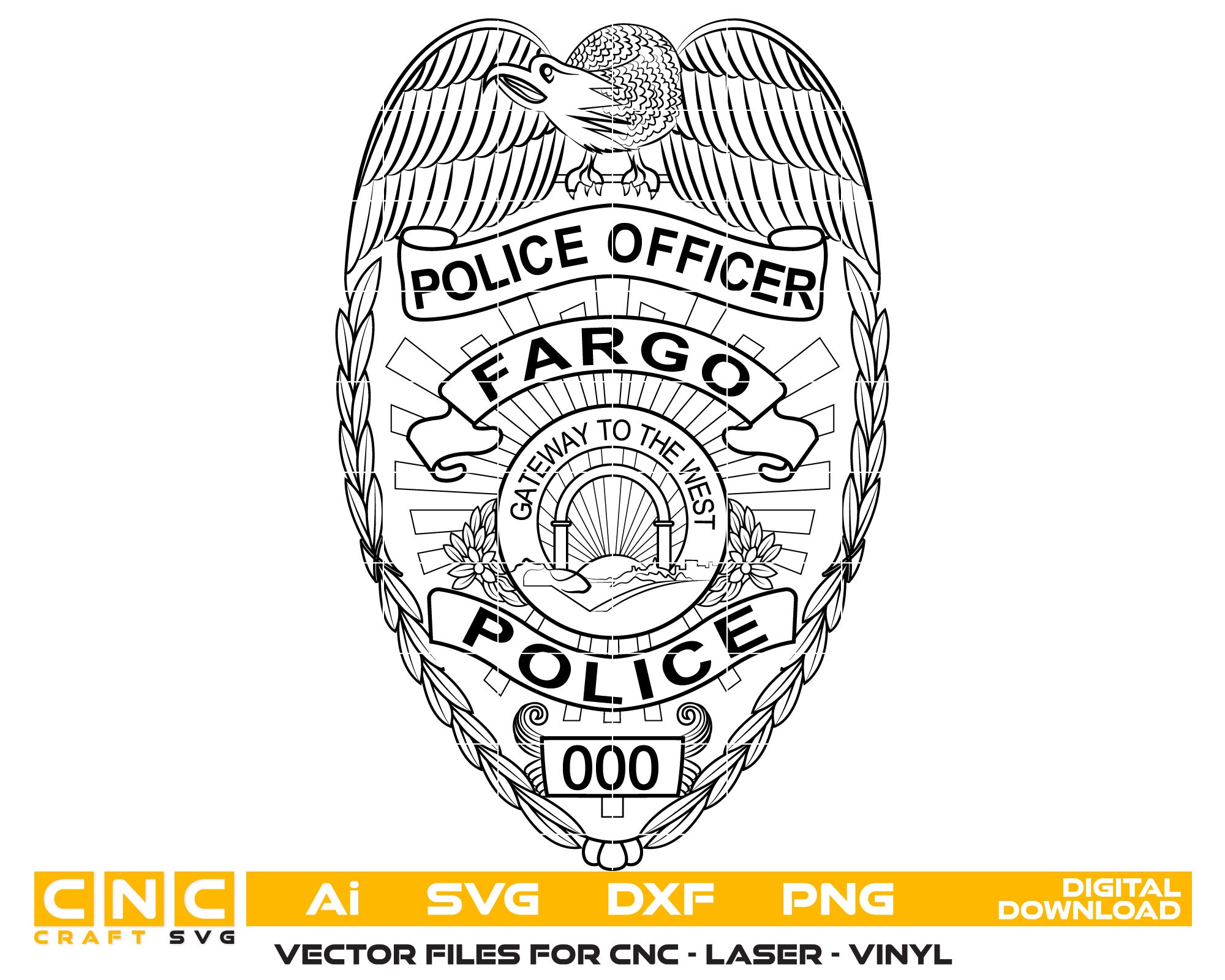 Gateway of  the West Fargo Police Badge Vector Art, Ai,SVG, DXF, PNG, Digital Files