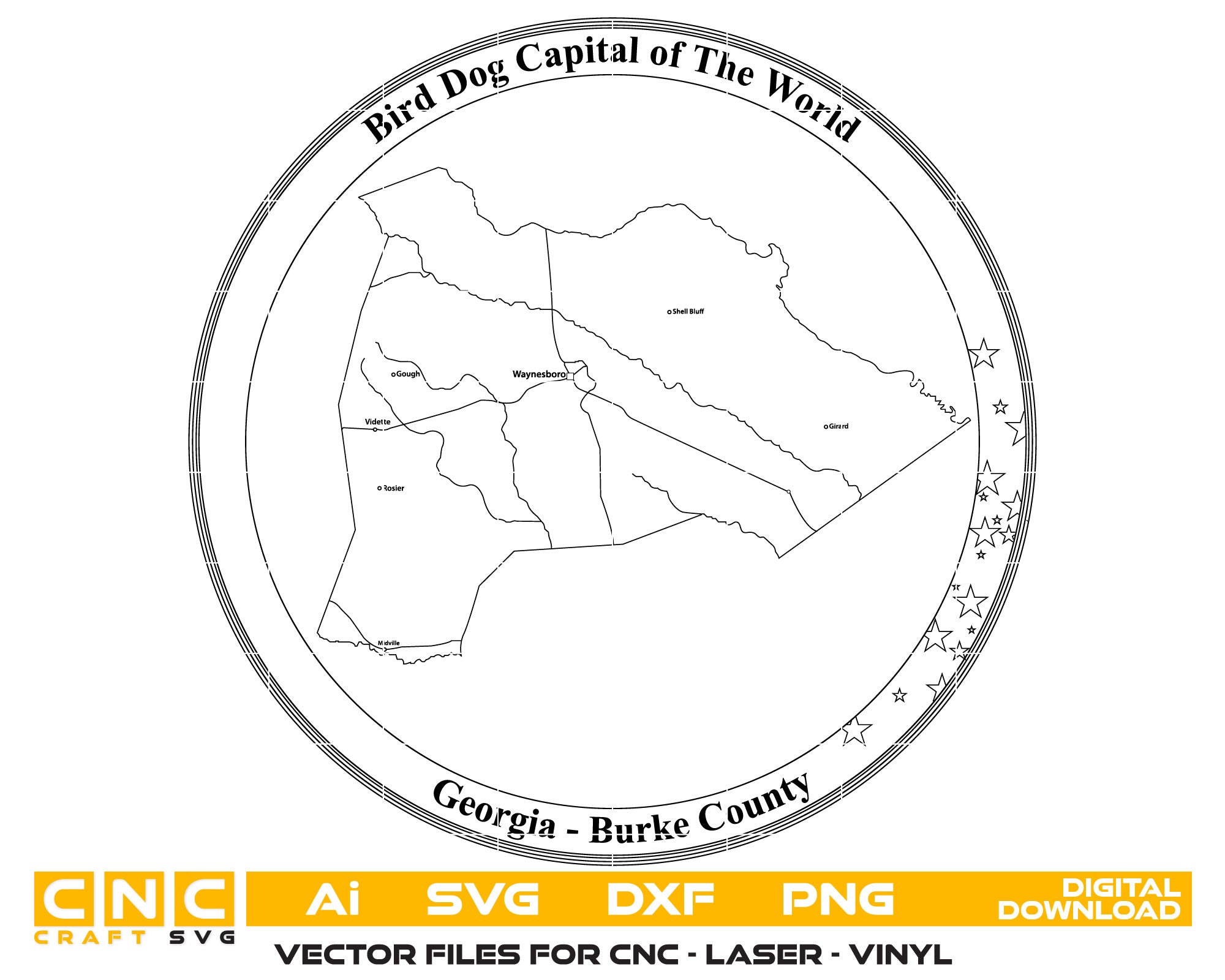 Georgia Burke County Map Vector Art, Ai,SVG, DXF, PNG, Digital Files