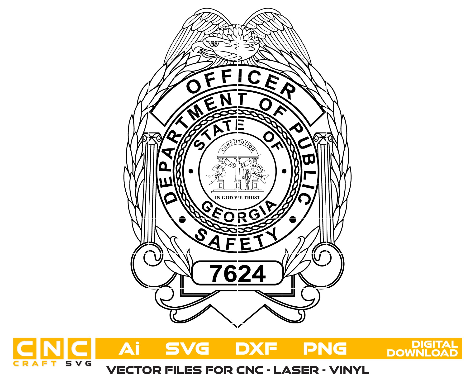 Georgia Public Safety Officer Badge Vector Art, Ai,SVG, DXF, PNG, Digital Files