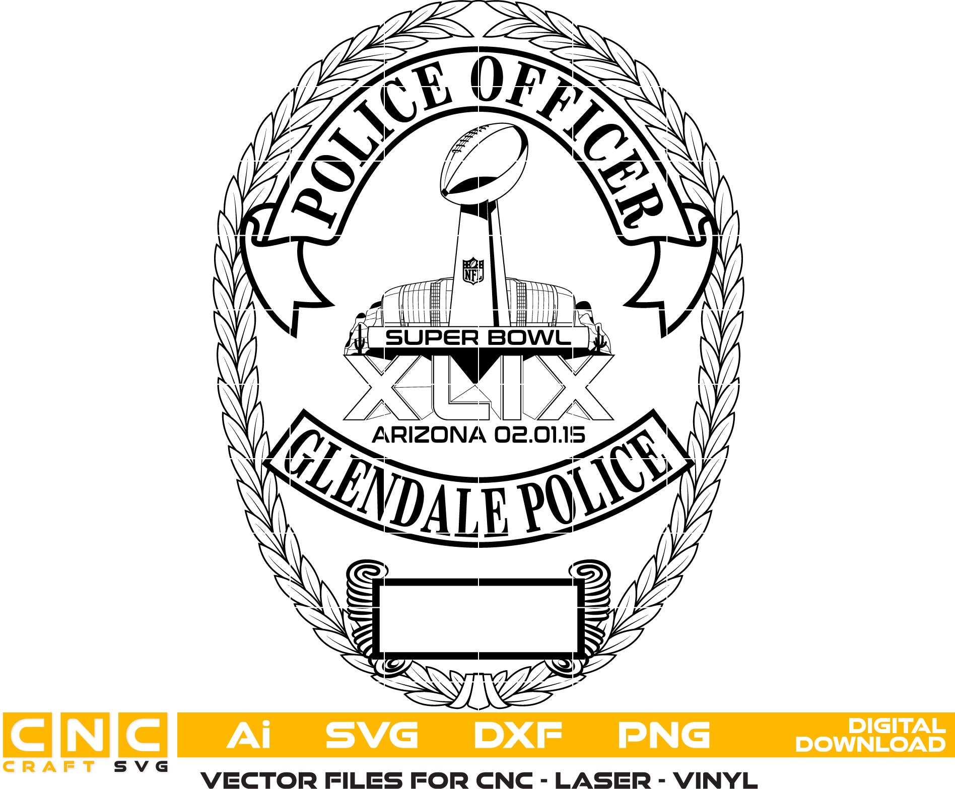 Glendale Police Officer Badge Vector art Svg, Dxf, Jpg, Png, and Ai files For laser engraving, woodworking, acrylic painting, and all printing machines.