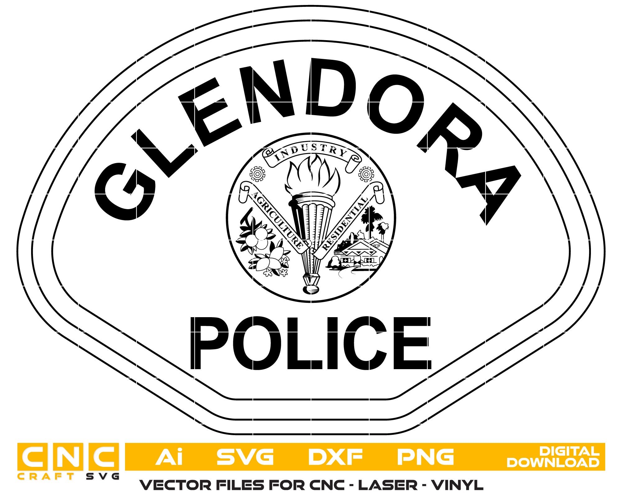 Glendora Police Badge Vector Art, Ai,SVG, DXF, PNG, Digital Files
