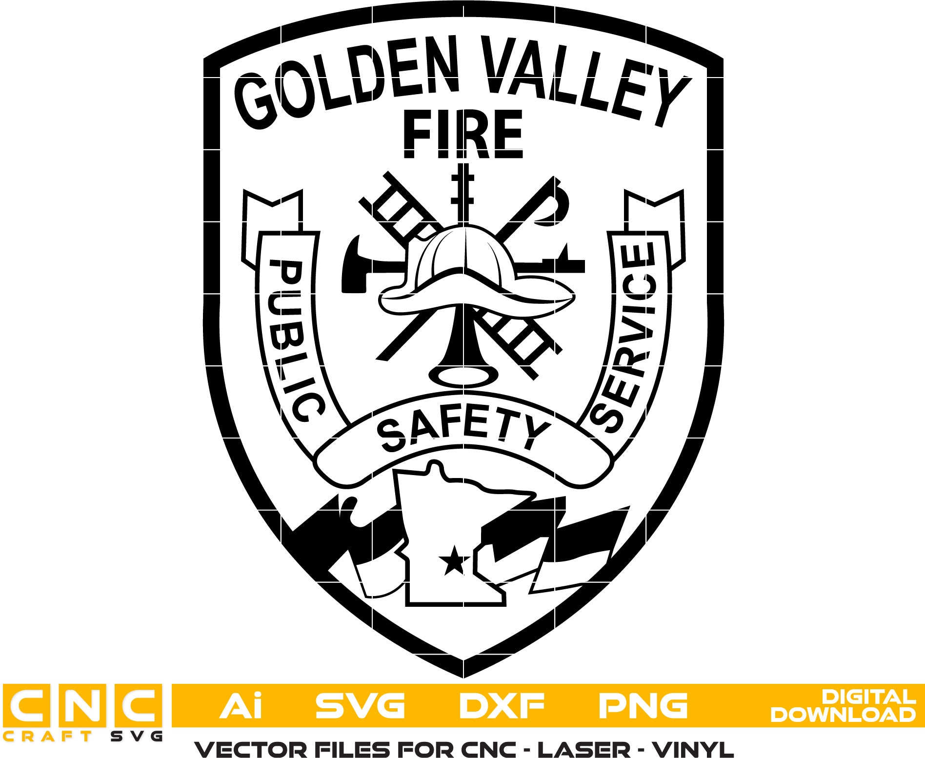 Golden Valley Fire Dept Badge Vector art Svg, Dxf, Jpg, Png, and Ai files For laser engraving, woodworking, acrylic painting, and all printing machines.