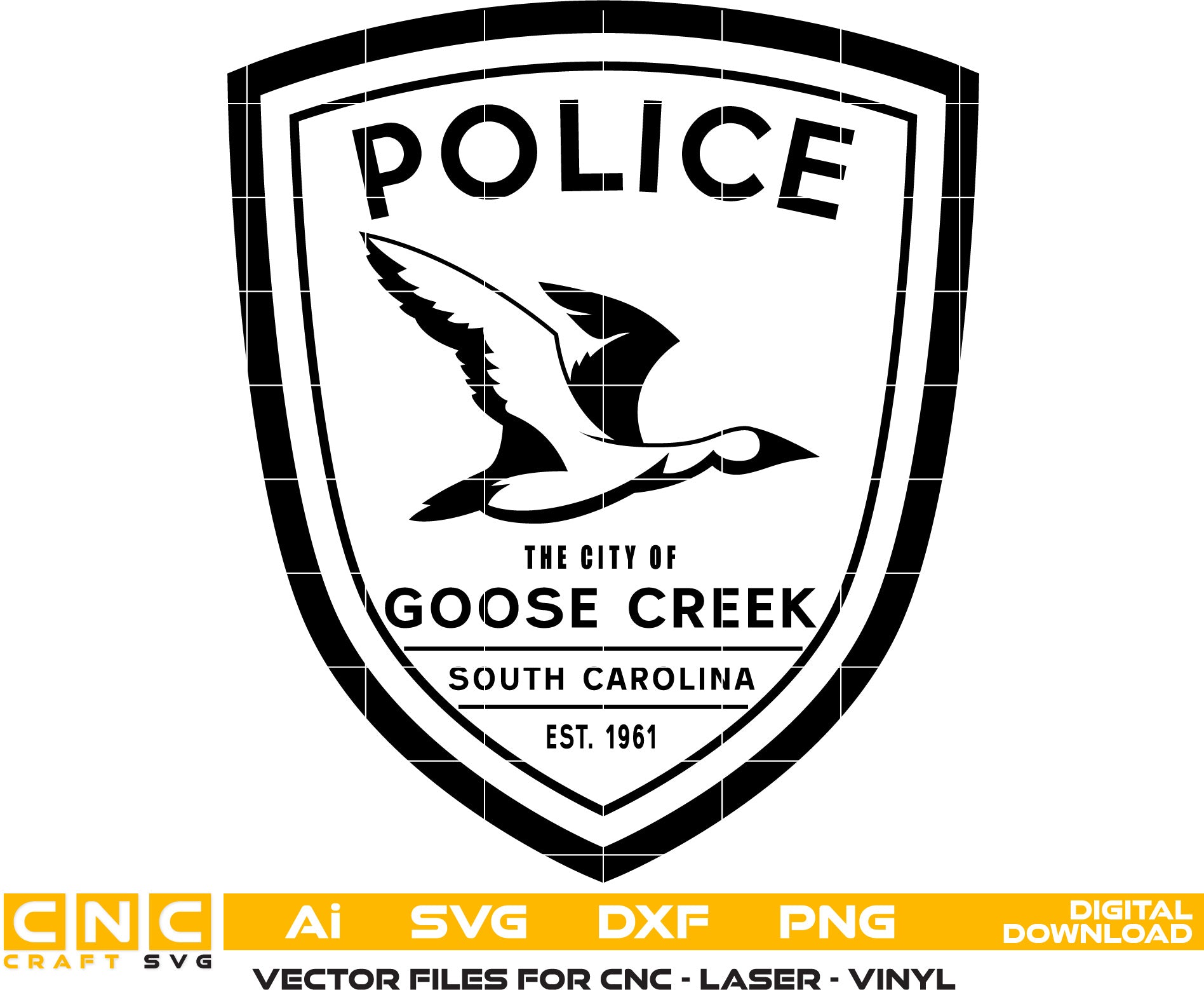 Goose Creek Police Dept, South Creek Police Badge Vector art Svg, Dxf, Jpg, Png, and Ai files For laser engraving, woodworking, acrylic painting, and all printing machines.