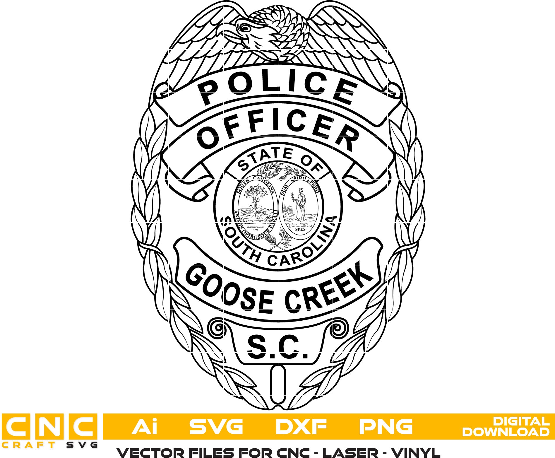 Goose Creek South Carolina Police Officer Badge Vector art Svg, Dxf, Jpg, Png, and Ai files For laser engraving, woodworking, acrylic painting, and all printing machines.