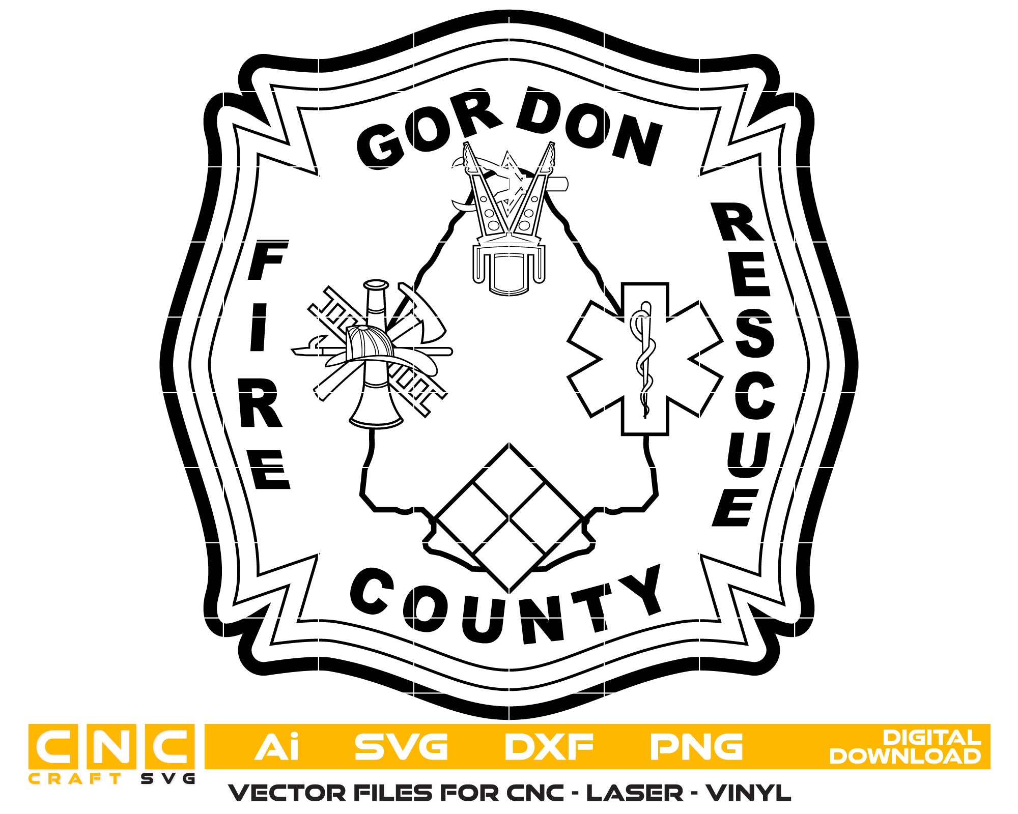 Gordon County Fire Rescue Badge Vector Art, Ai,SVG, DXF, PNG, Digital Files