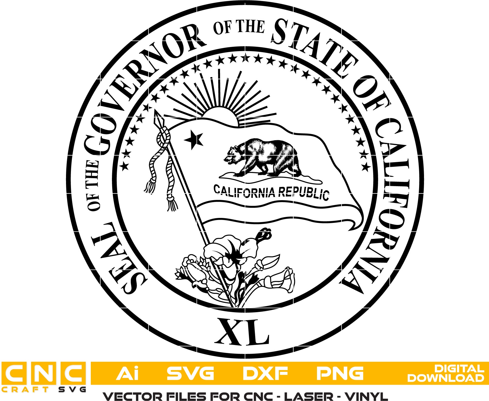 Governor Seal of the State of California Seal Vector art Svg, Dxf, Jpg, Png, and Ai files For laser engraving, woodworking, acrylic painting, and all printing machines.