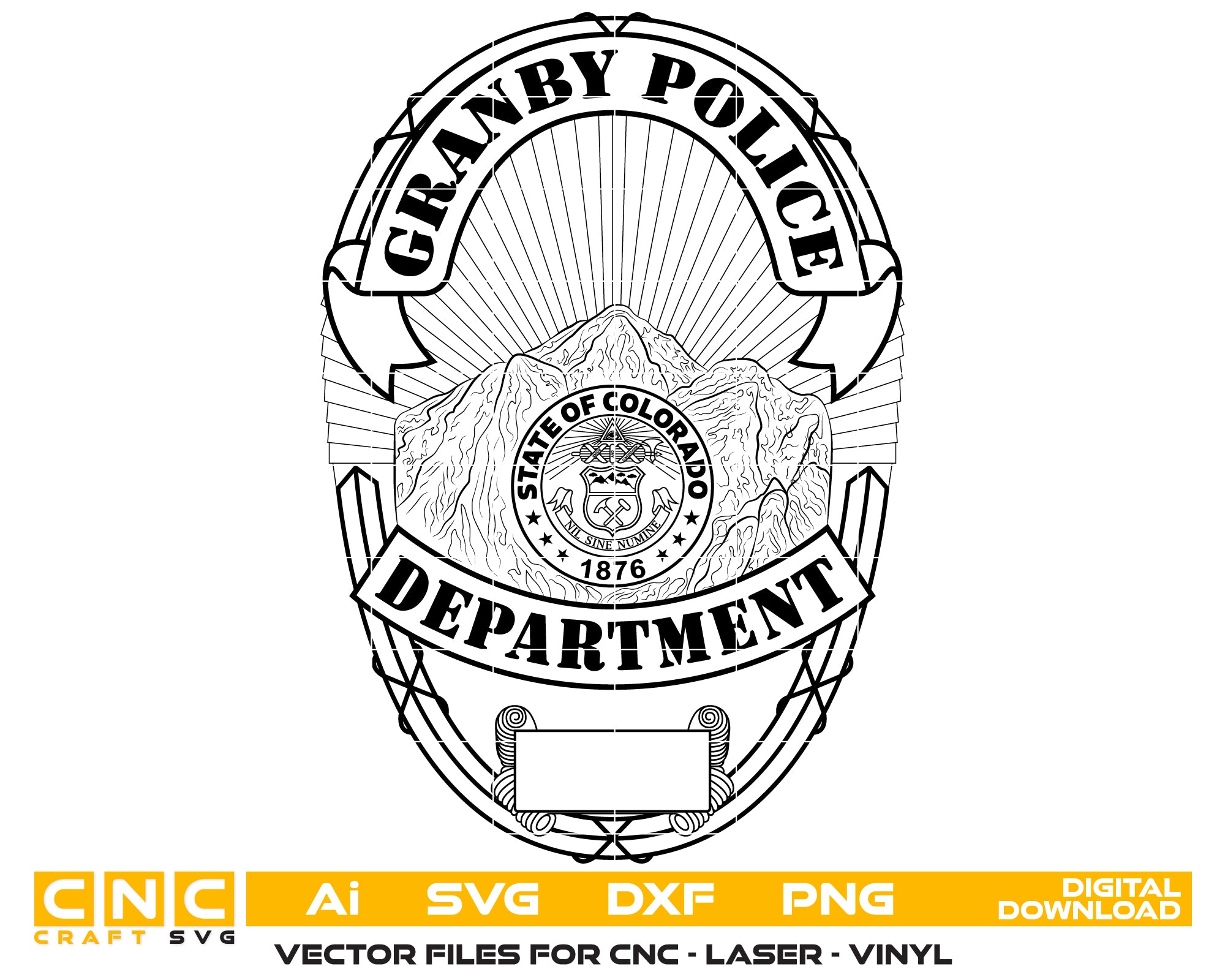Granby Police Department Badge SVG, Colorado Police Badge Vector, Granby Police Badge, Law Enforcement Badge SVG, Colorado Police Department Badge Vector