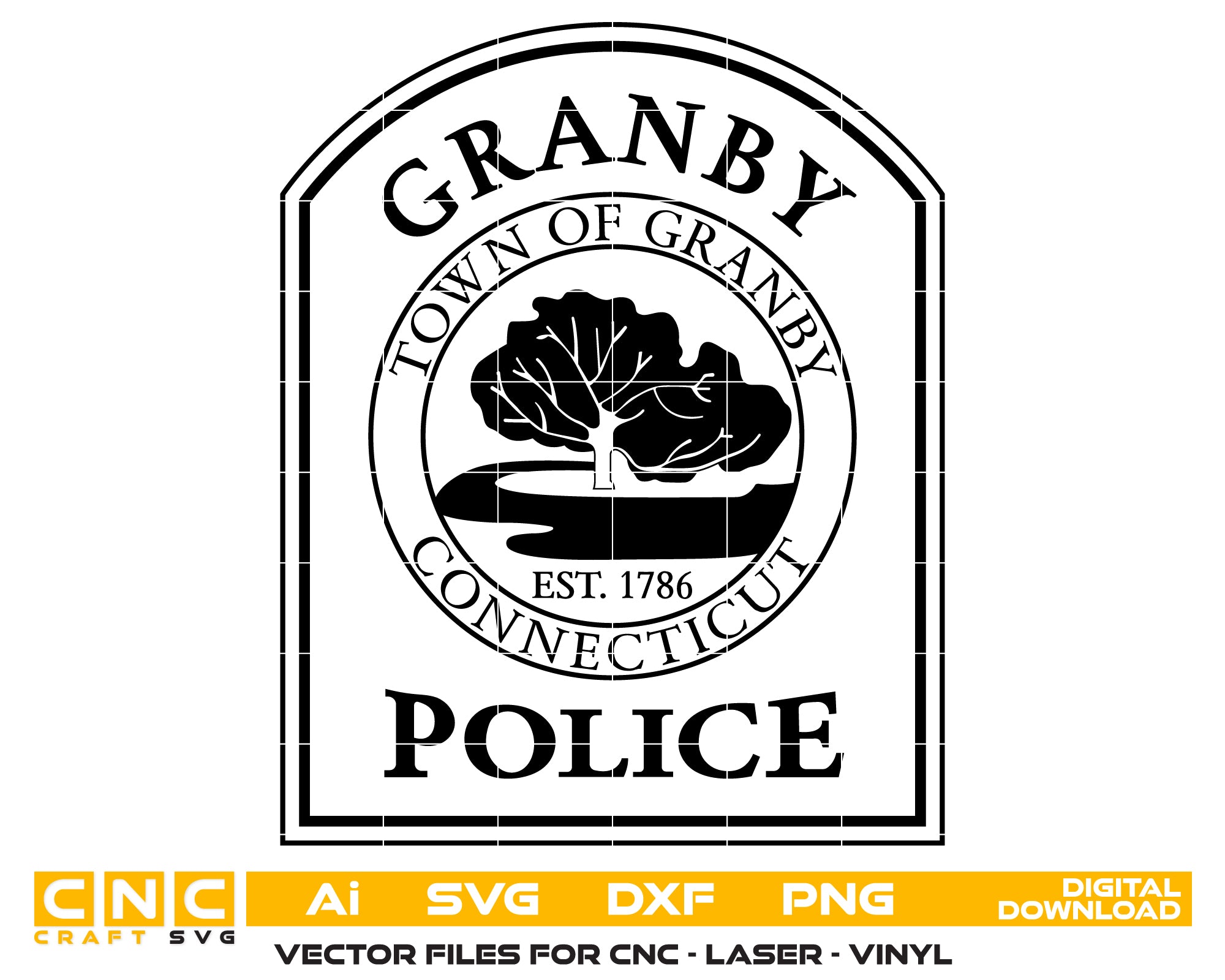 Granby Police Department Patch SVG digital download, Connecticut police emblem vector for Cricut, Silhouette, CNC, engraving, and crafting.