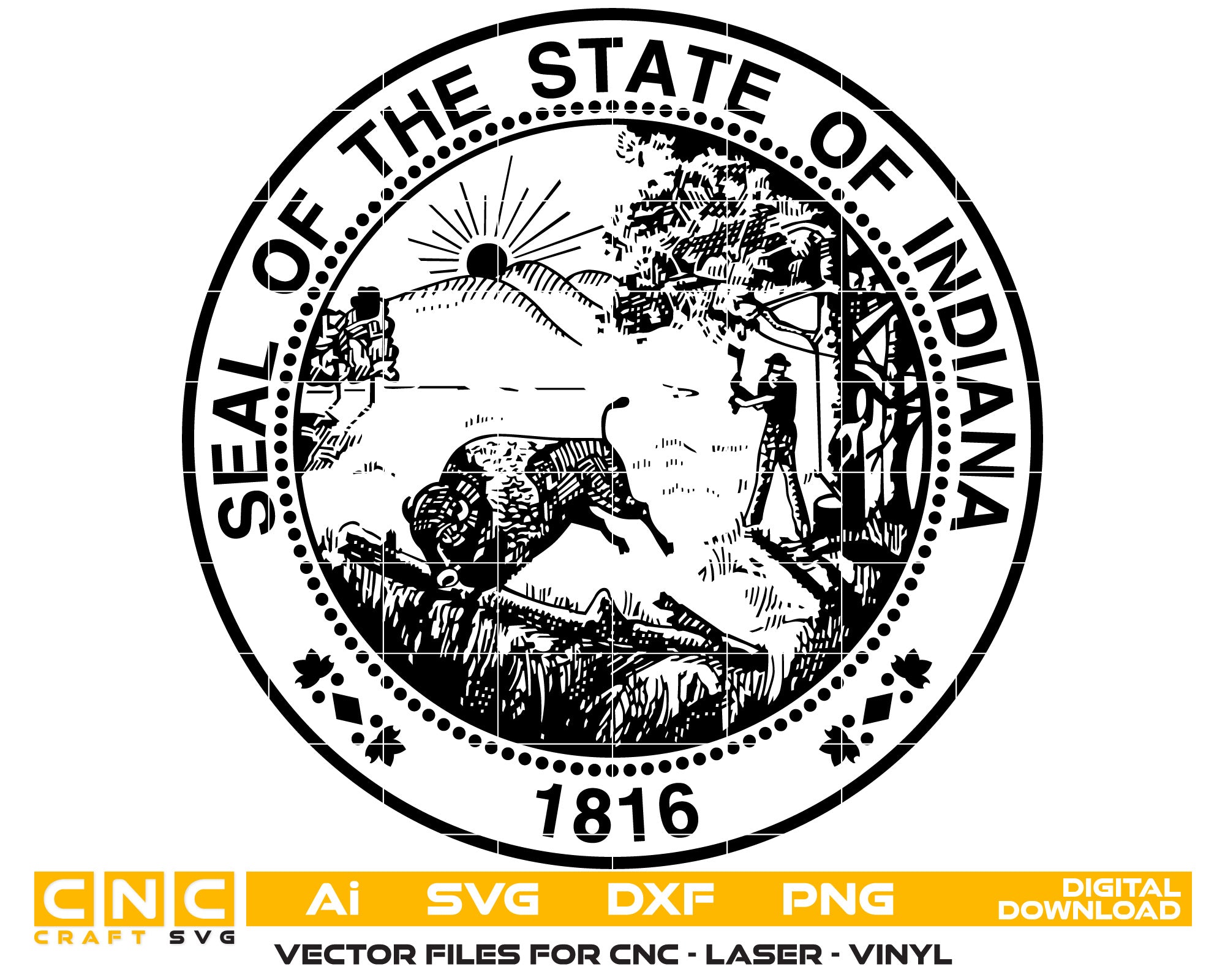 Great Seal of the State of Indiana Vector Art, Ai,SVG, DXF, PNG, Digital Files
