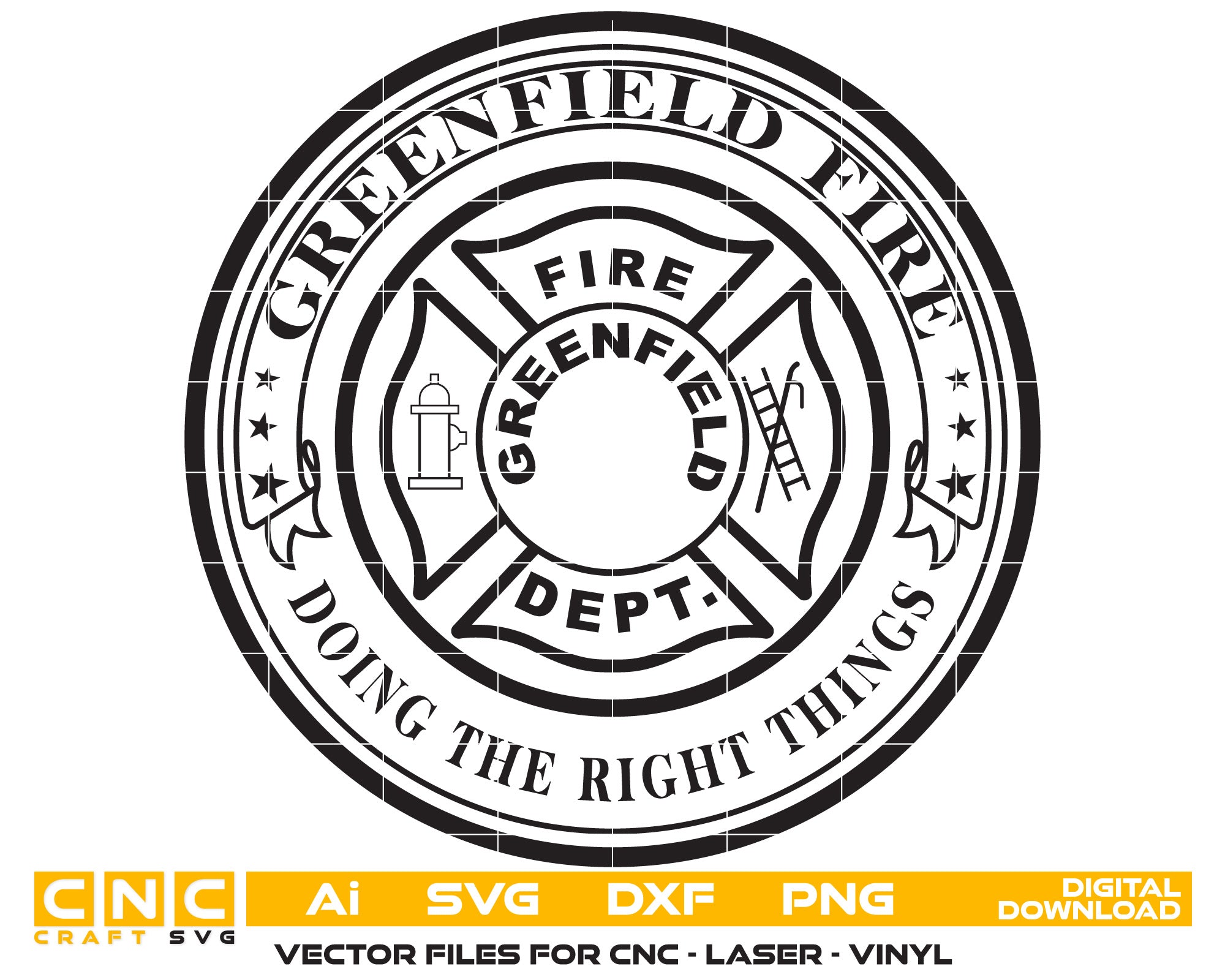 Greenfield Fire Dept Badge Vector Art, Ai,SVG, DXF, PNG, Digital Files