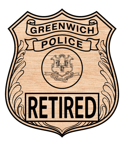 Greenwich Retired Police Badge SVG digital download, Connecticut retired police emblem vector design for Cricut, Silhouette, CNC, engraving, and law enforcement crafts.
