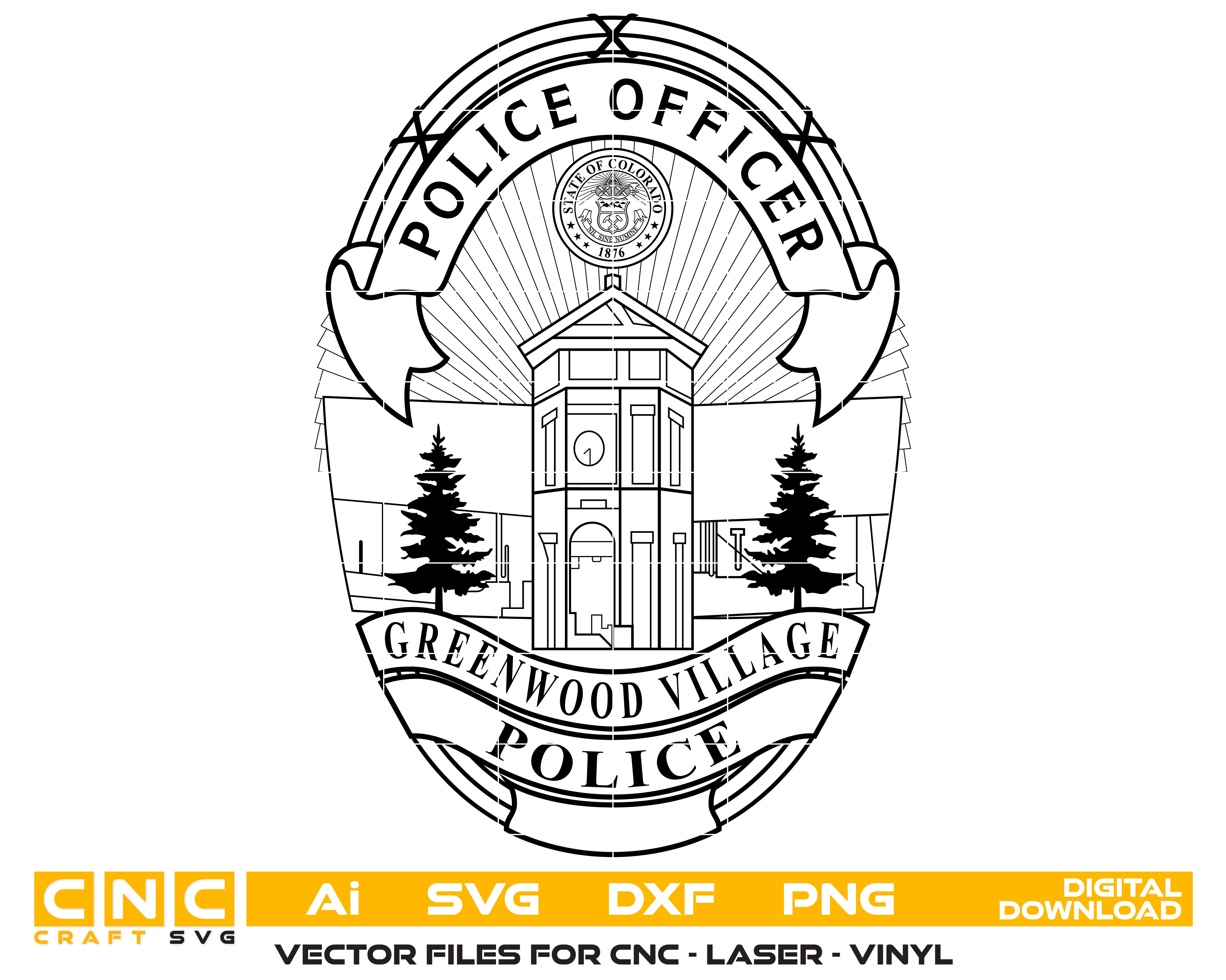 Greenwood Village Police Officer Badge SVG, Colorado Police Officer Badge Vector, Greenwood Village Police Badge, Law Enforcement Badge SVG, Colorado Police Badge Vector
