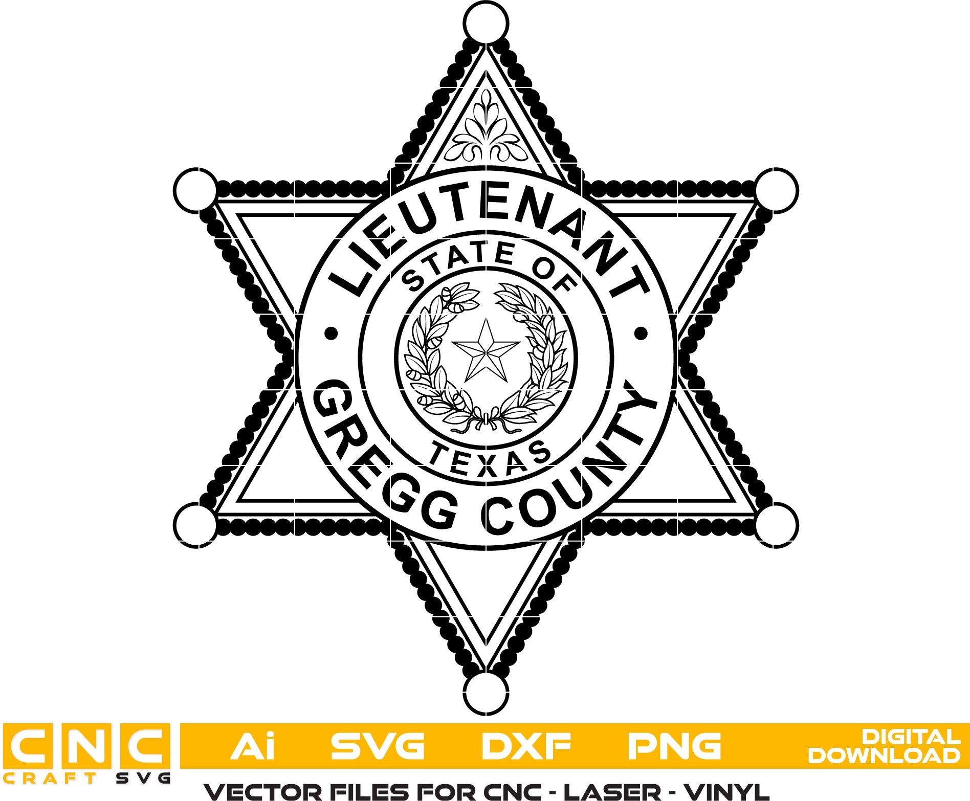 Gregg County Sheriff Lieutenant Badge SVG | Law Enforcement Emblem for CNC & Printing