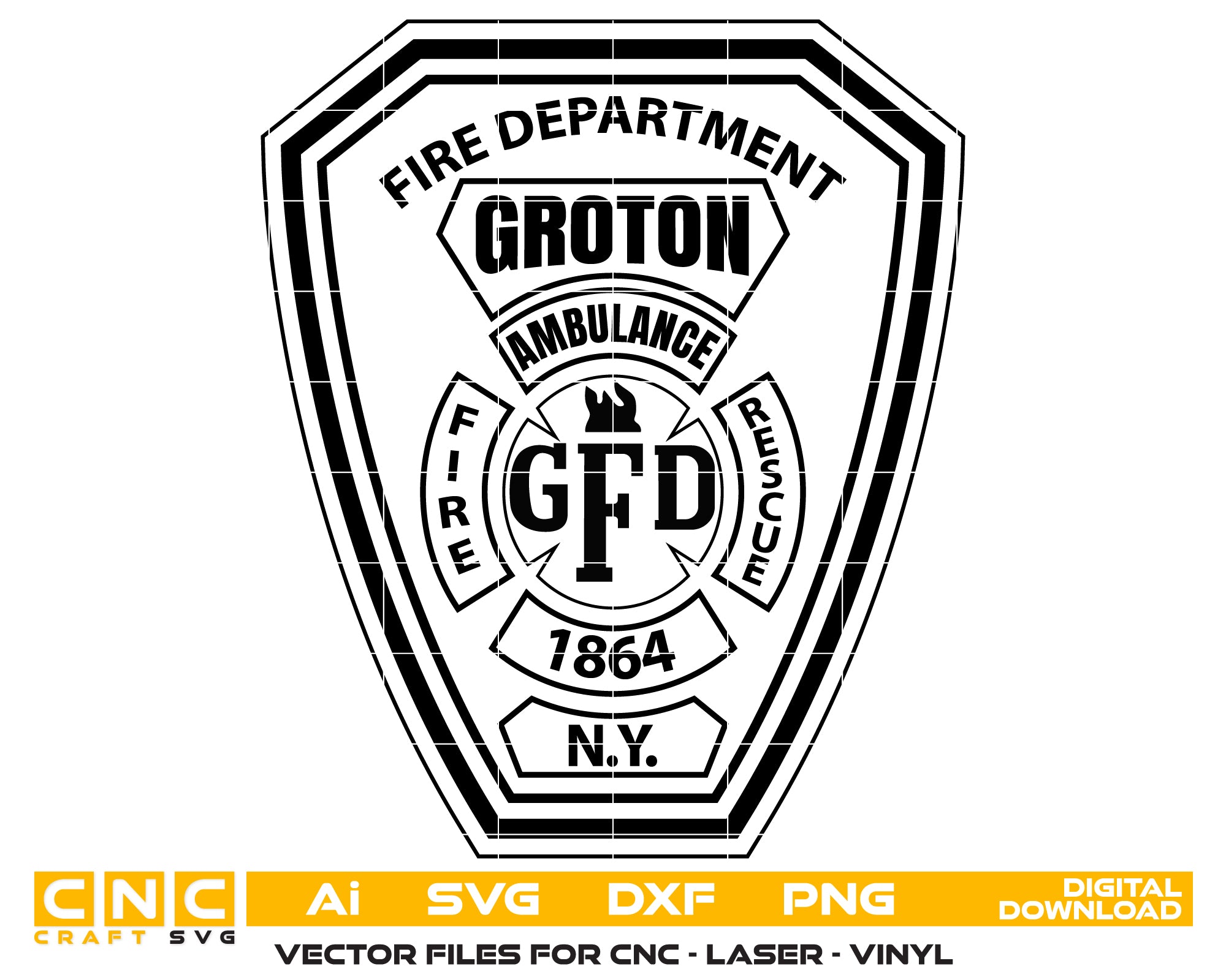Groton Fire Department Badge New York SVG, Groton NY Firefighter Emblem Vector, Groton Fire Badge SVG, New York Fire Department Badge, Groton Fire Rescue Logo