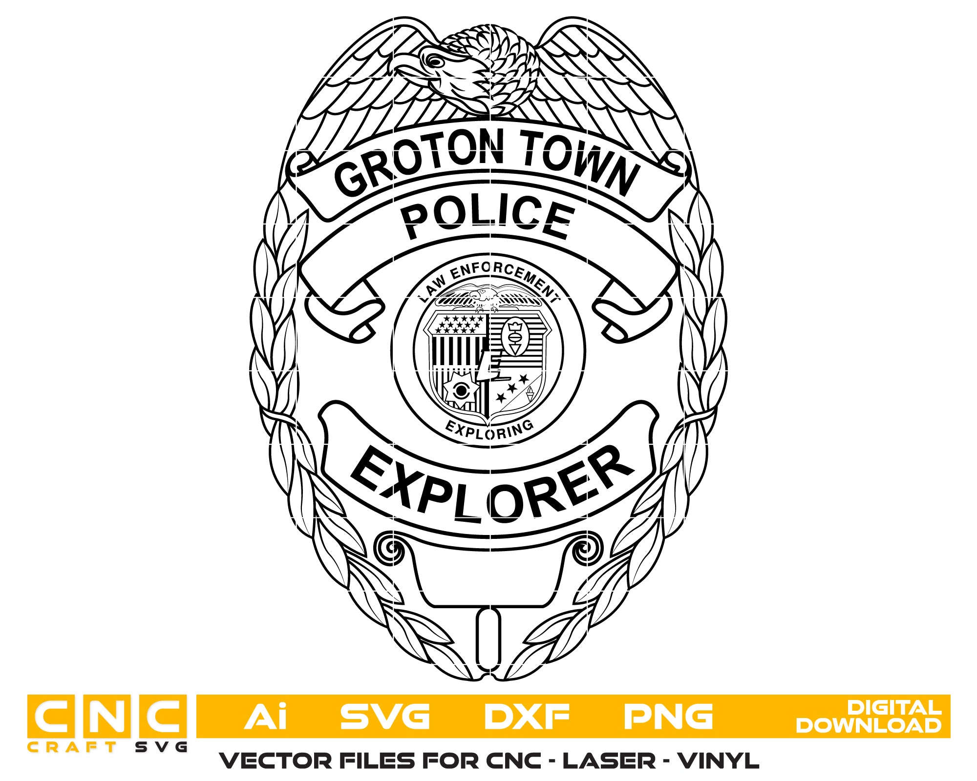 Groton Town Police Explorer Badge SVG, Police Explorer Badge Vector, Groton Police Explorer Badge, Law Enforcement Badge SVG, Police Explorer Badge Vector