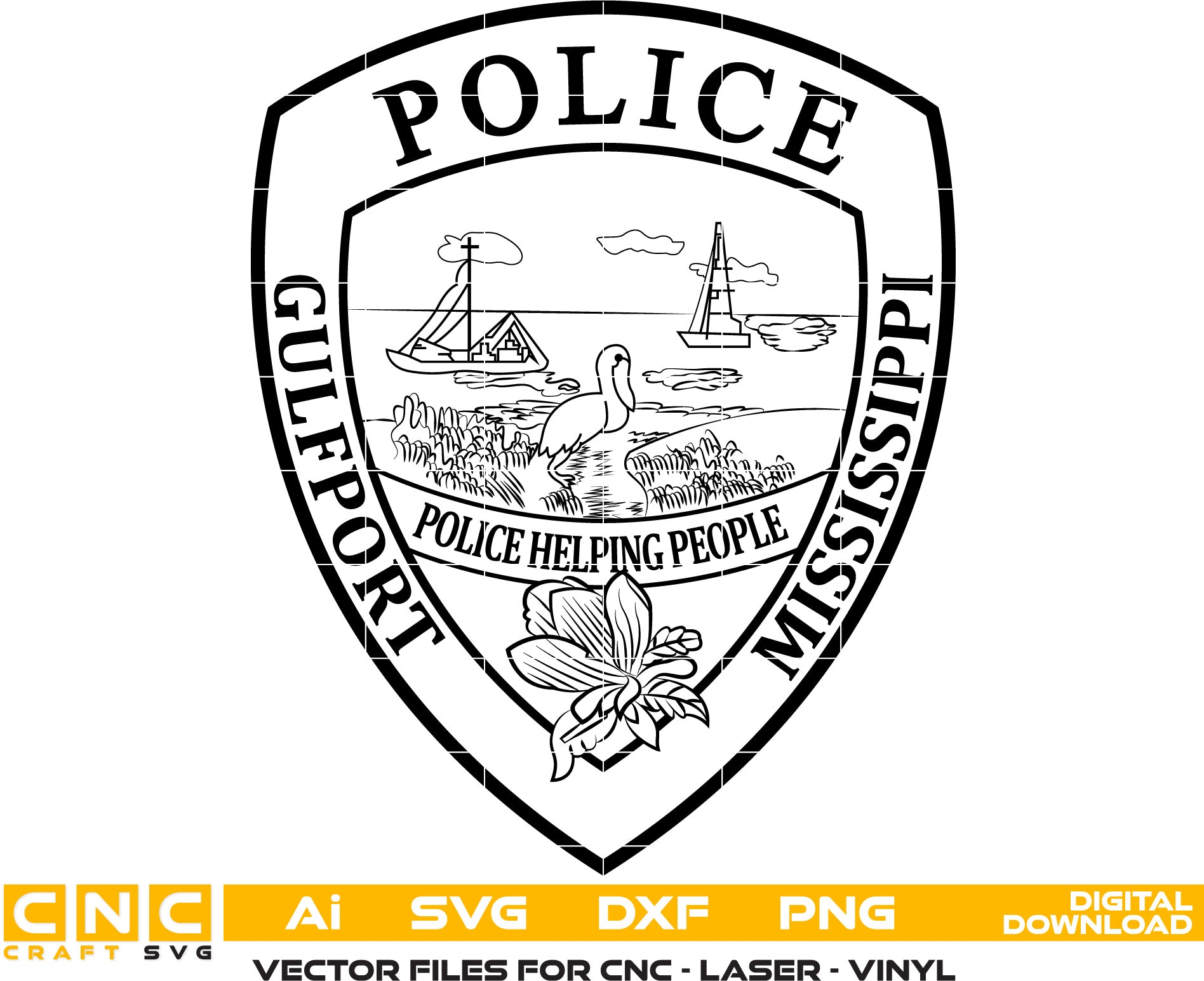 Gulfport Mississippi Police Vector Art, Ai,SVG, DXF, PNG, Digital File