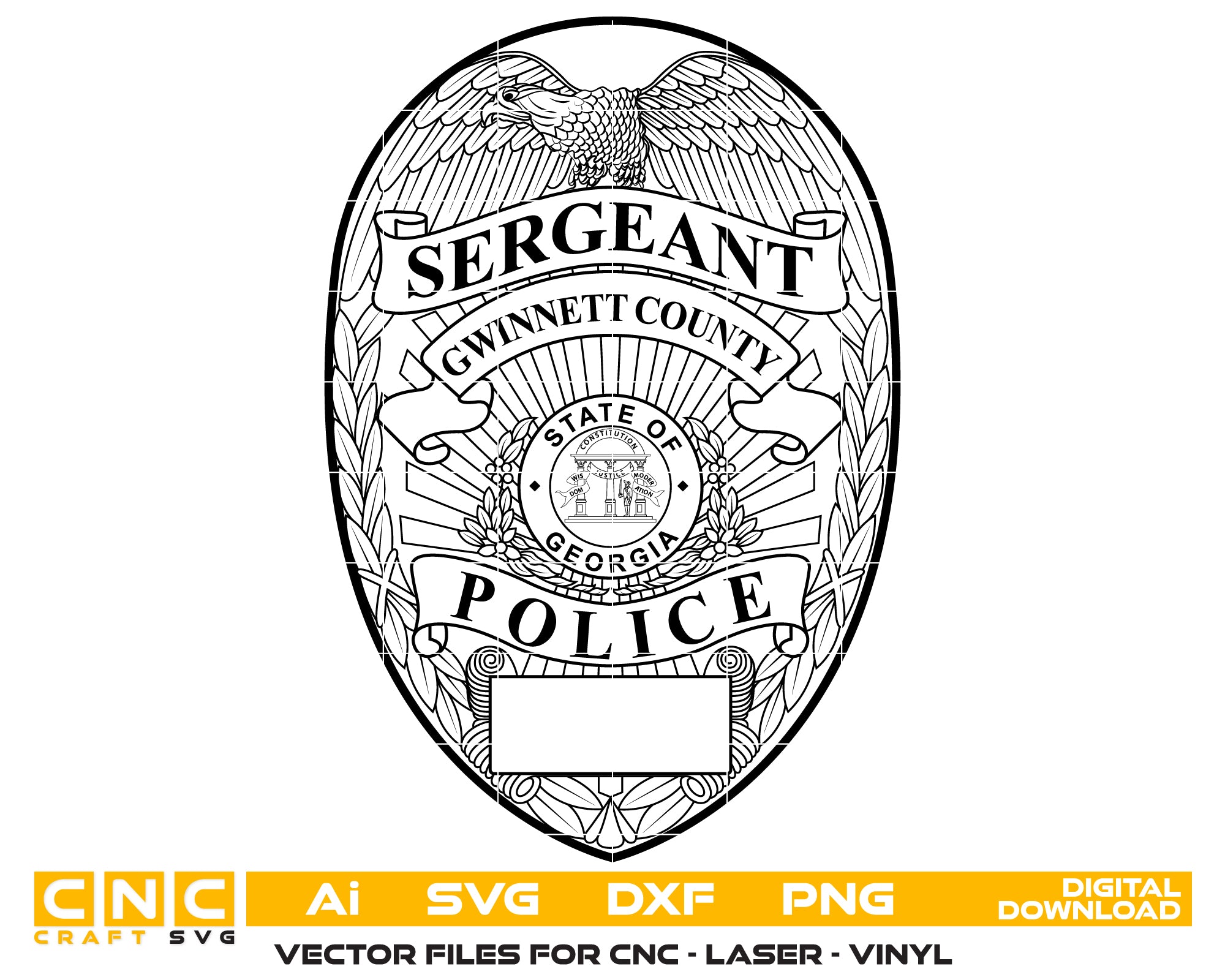 Gwinnett County Police Sergeant Badge SVG, Georgia Police Badge Vector, Gwinnett County Law Enforcement Emblem, Sergeant Police Badge SVG, Gwinnett PD Logo