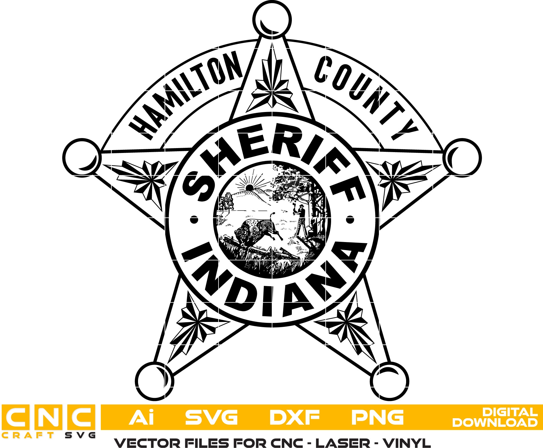 Hamilton County Sheriff Badge Vector art Svg/ Dxf/ Jpg/ Png/ and Ai files For laser engraving/ woodworking/ acrylic painting and all printing machines.