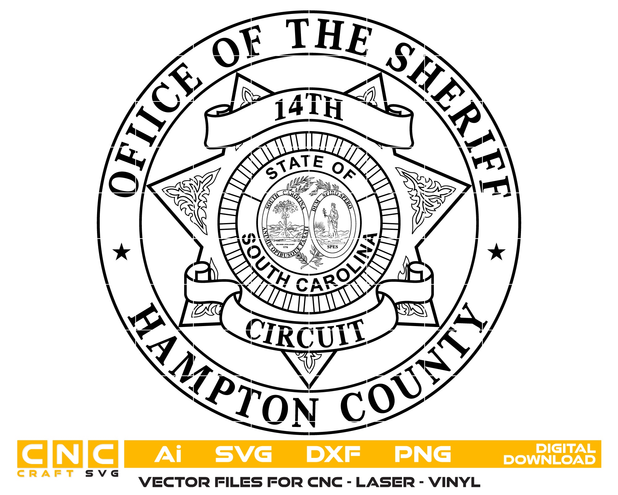 Hampton County Sheriff’s Office 14th Circuit Badge SVG, Hampton SC Sheriff Emblem Vector, 14th Circuit Sheriff Badge SVG, South Carolina Sheriff Badge, Hampton County Sheriff Logo