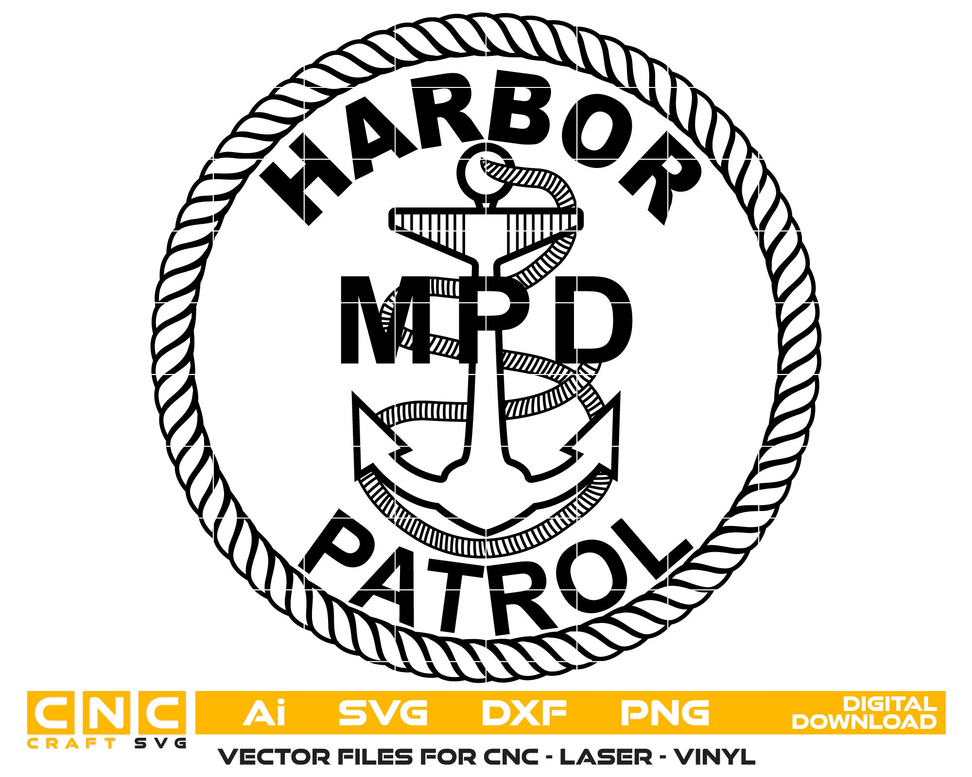 Harbor Police Patrol Unit Badge Vector art Svg, Dxf, Jpg, Png, and Ai files For laser engraving, woodworking, acrylic painting, and all printing machines.