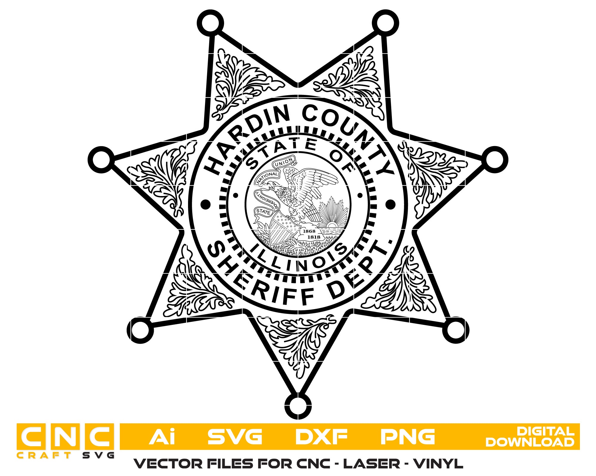 Hardin County Sheriff Badge Vector art Svg, Dxf, Jpg, Png, and Ai files For laser engraving, woodworking, acrylic painting, and all printing machines.