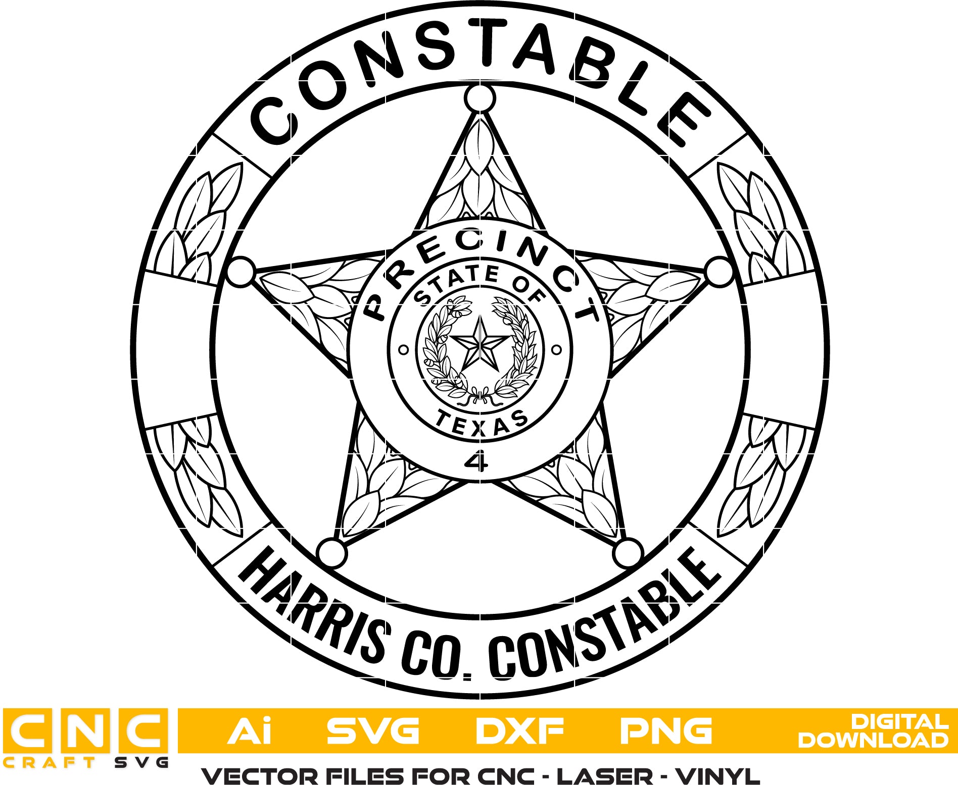 Harris County Texas Constable Badge Vector Art SVG Dxf Png Ai - Laser Engraving Files