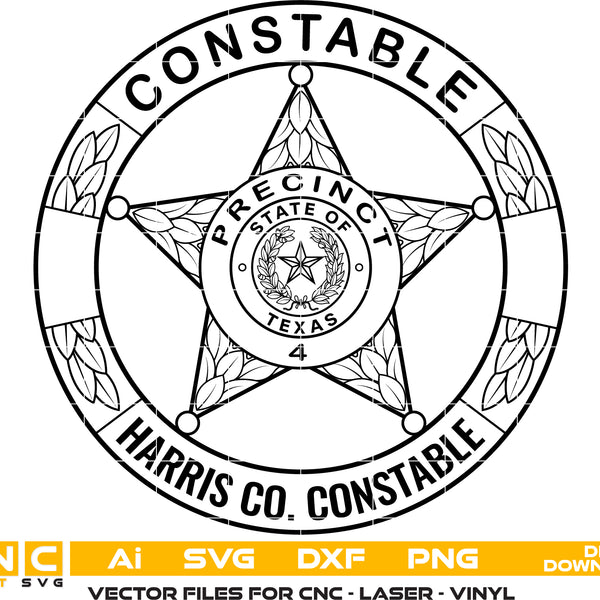 Harris County Texas Constable Badge Vector Art SVG Dxf Png Ai - Laser