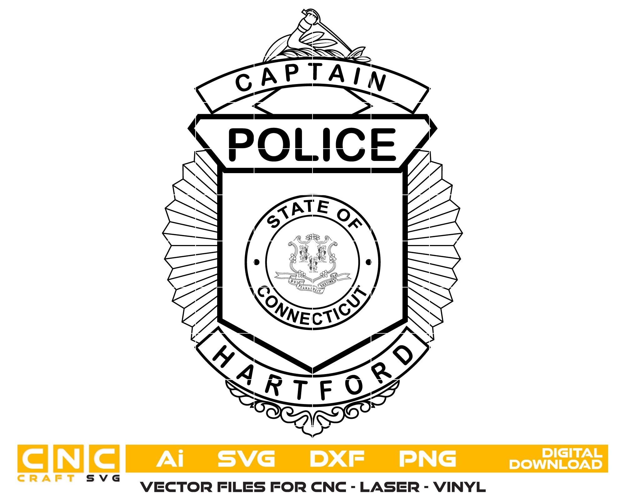 Hartford Police Captain Badge Connecticut SVG, Hartford CT Police Emblem Vector, Hartford Police Captain Emblem SVG, Connecticut Police Captain Badge, Hartford PD Captain Logo