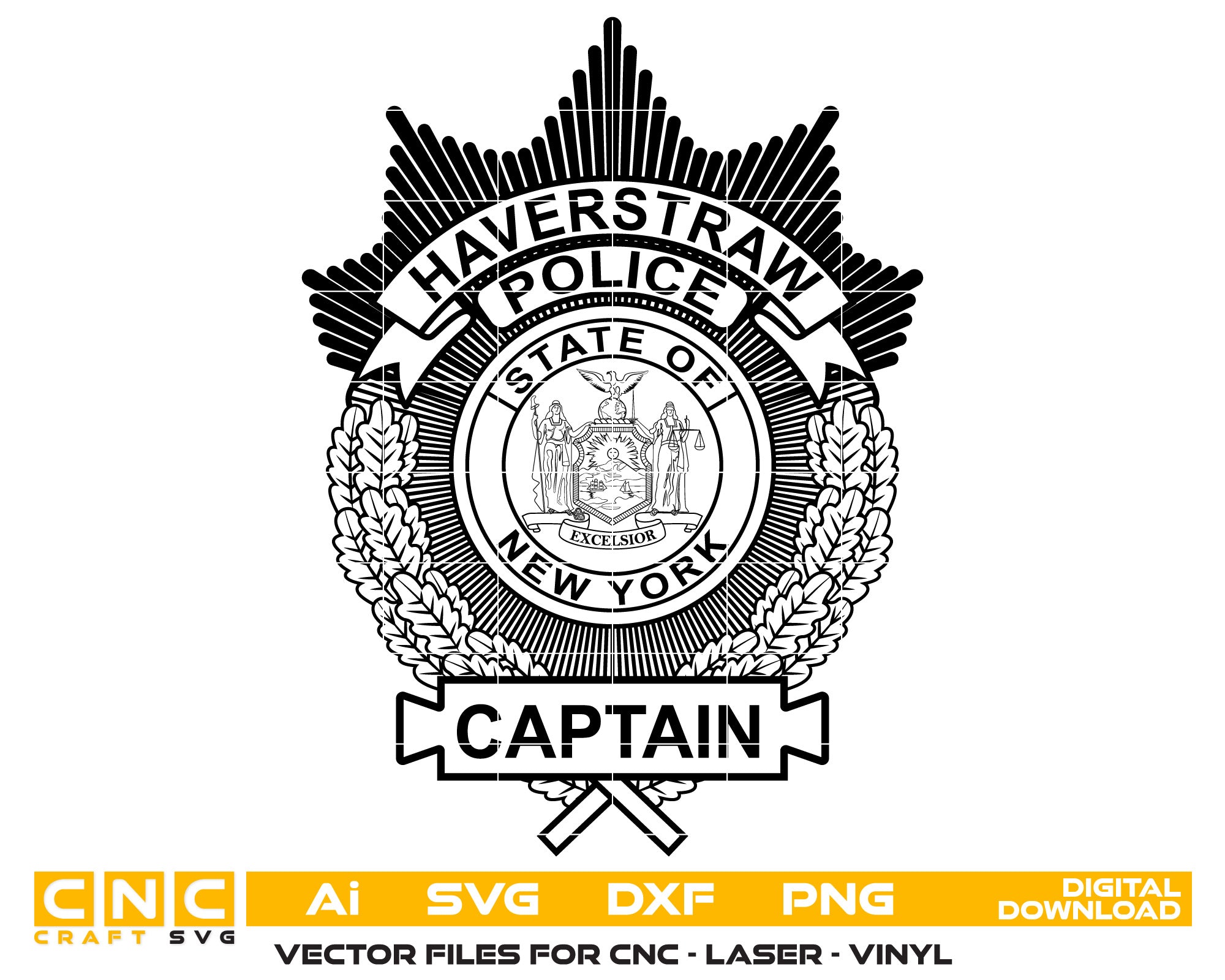 Haverstraw Police Captain Badge Vector art Svg, Dxf, Jpg, Png, and Ai files For laser engraving, woodworking, acrylic painting, and all printing machines.