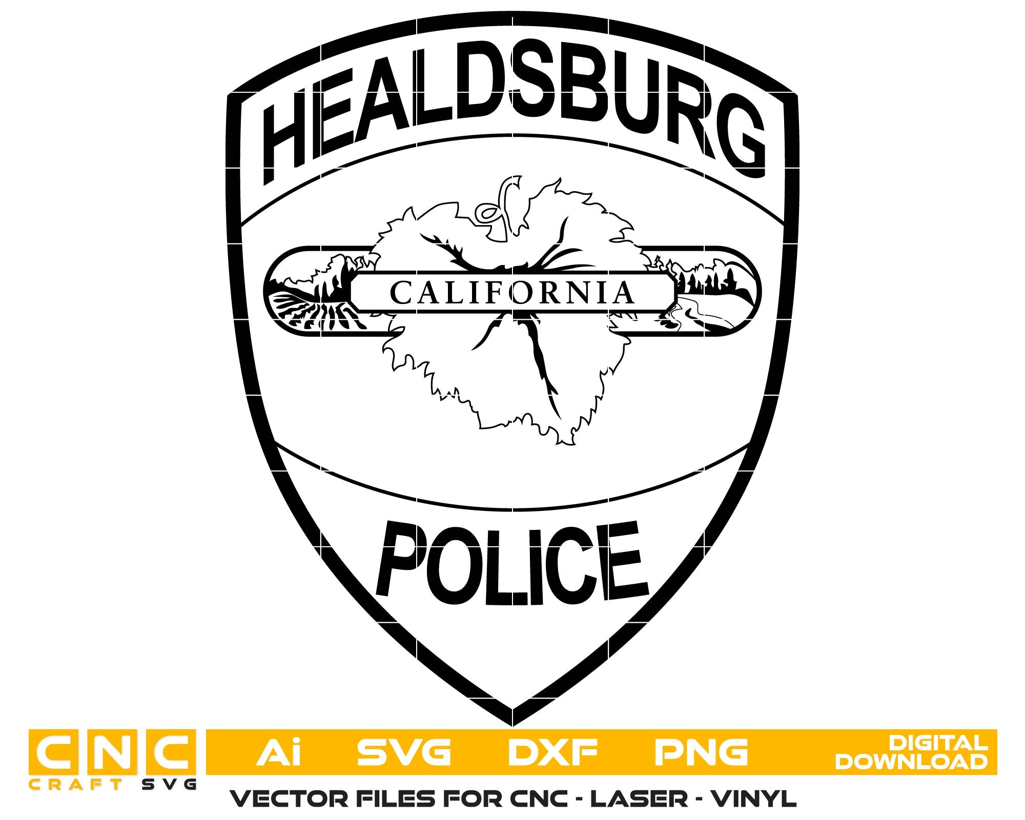 Healdsburg Police Patch SVG, California Police Patch Vector, Healdsburg Police Department Emblem, California Law Enforcement SVG, Police Badge Design