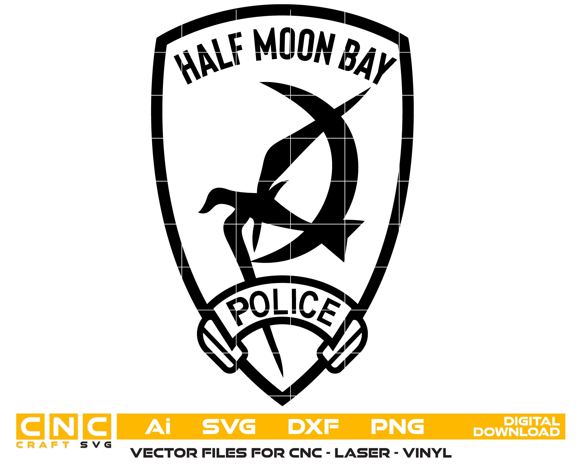 Helf Moon Bay Police Seal Vector art Svg, Dxf, Jpg, Png, and Ai files For laser engraving, woodworking, acrylic painting, and all printing machines.