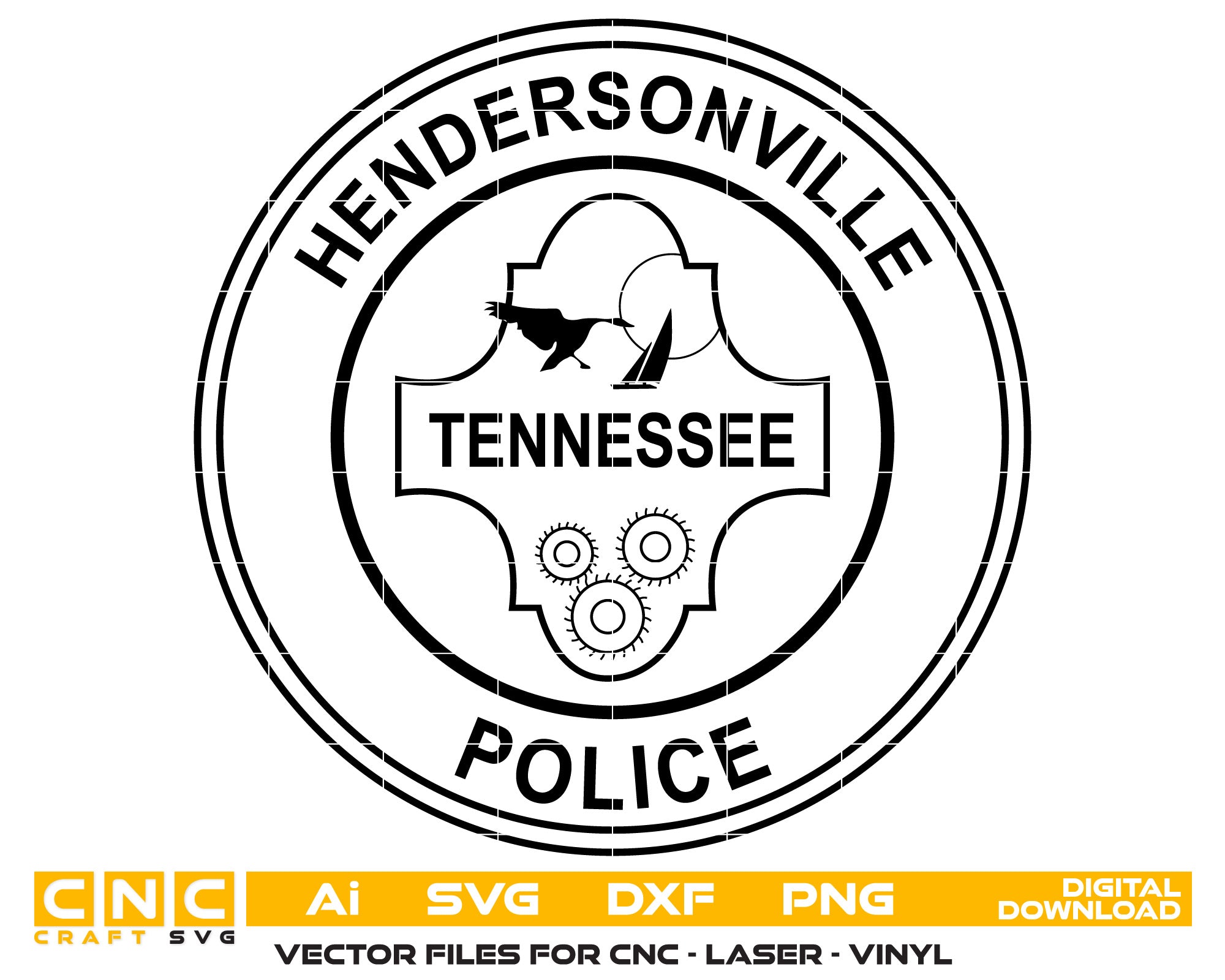 Hendersonville Police Badge Vector art Svg, Dxf, Jpg, Png, and Ai files For laser engraving, woodworking, acrylic painting, and all printing machines.