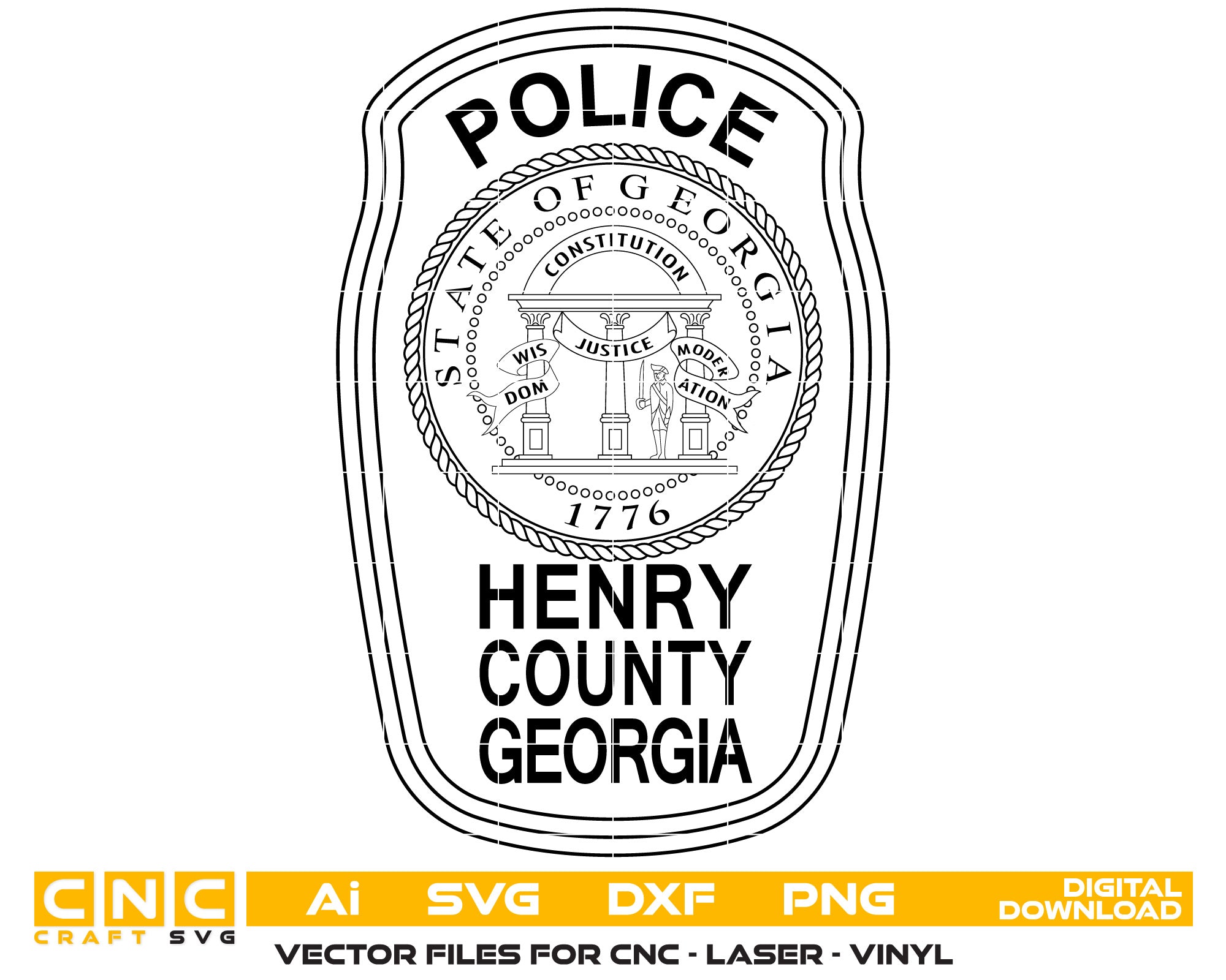 Henry County Police Badge Vector art Svg, Dxf, Jpg, Png, and Ai files For laser engraving, woodworking, acrylic painting, and all printing machines.