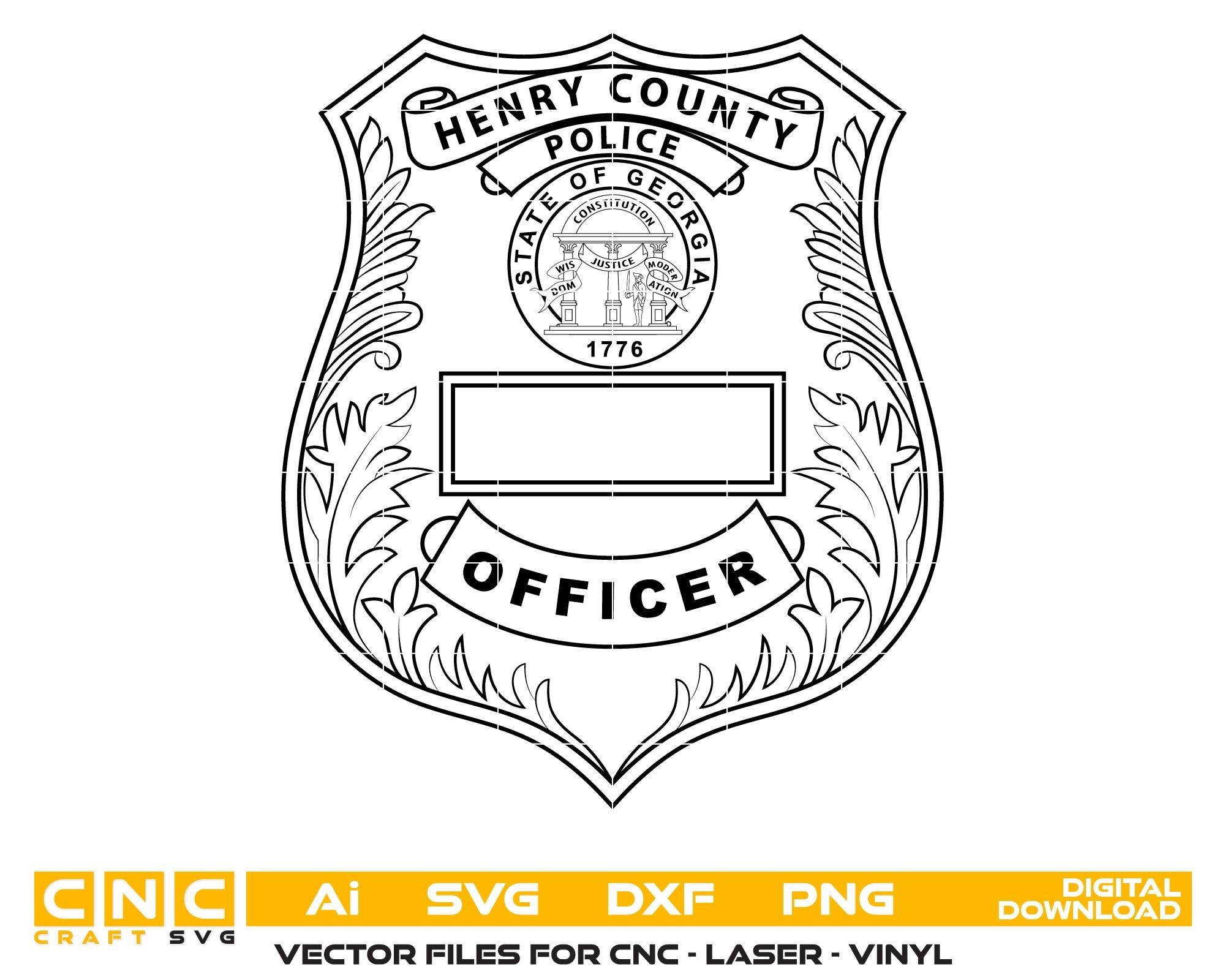 Henry County Police Badge SVG, Henry County Police Officer Badge Vector, Police Shield SVG, Law Enforcement Emblem, Police Badge Vector, Engraving Badge File