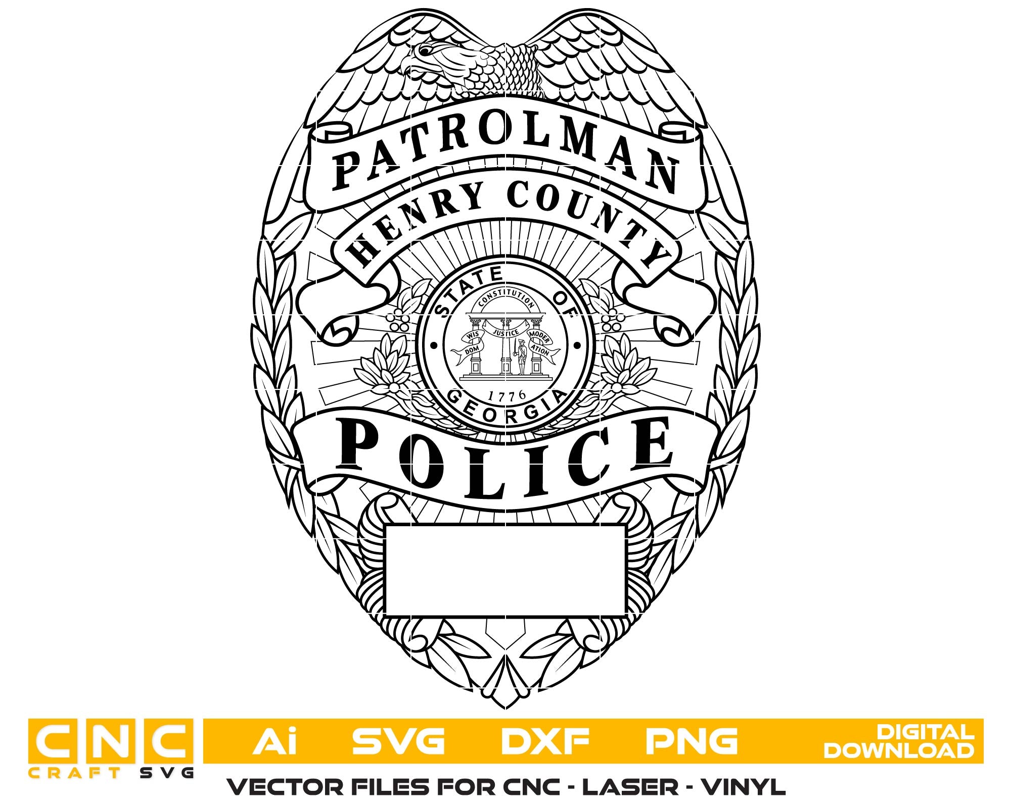 Henry County Police Patrolman Badge SVG, Henry County Patrolman Badge Vector, Police Patrolman Badge SVG, Law Enforcement Badge Emblem, Police Shield Vector, Badge Engraving File