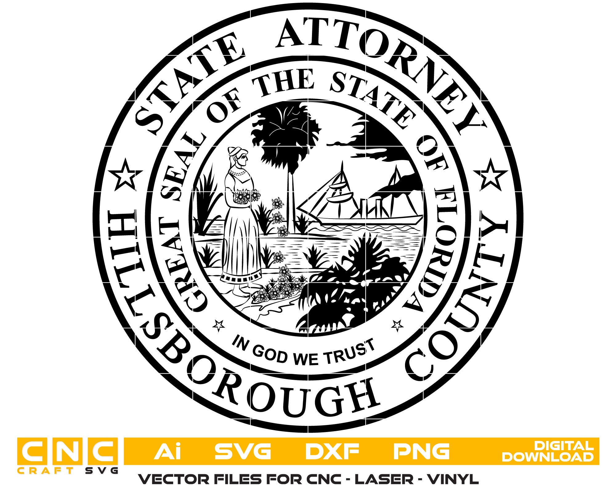 Hillsborough County State Attorney Seal Vector art Svg, Dxf, Jpg, Png, and Ai files For laser engraving, woodworking, acrylic painting, and all printing machines.