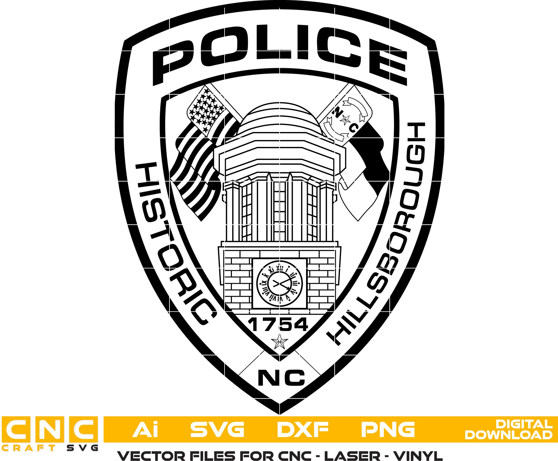 Hillsborough Police Badge Vector art Svg, Dxf, Jpg, Png and Ai files For laser engraving, woodworking, acrylic painting, and all printing machines.