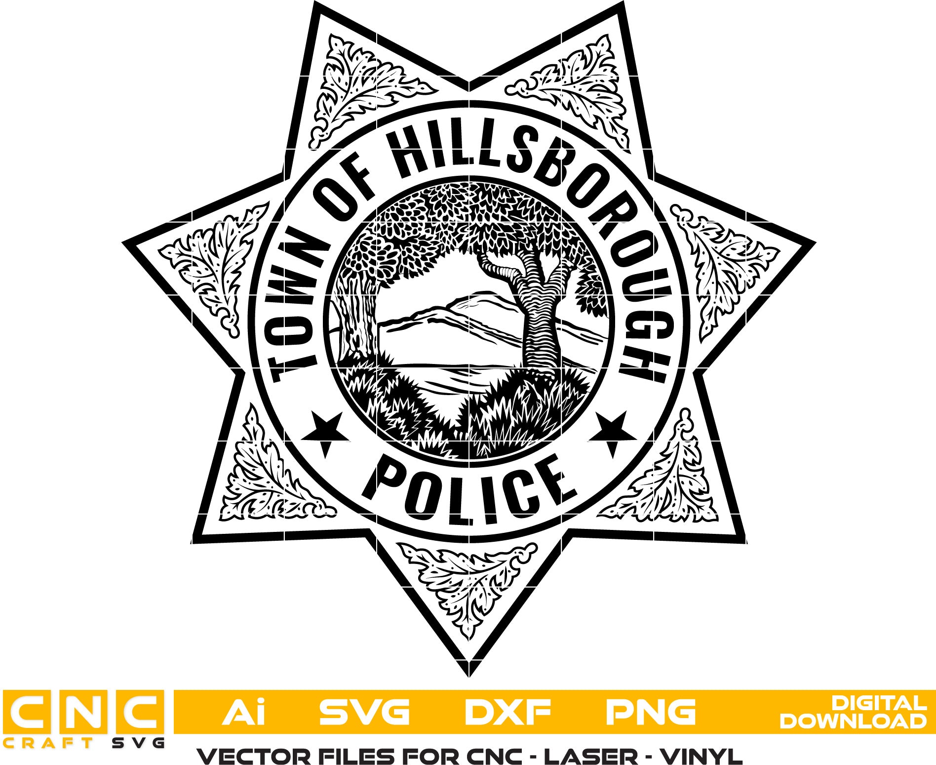 Hillsborough Police Badge Vector art Svg, Dxf, Jpg, Png and Ai files For laser engraving, woodworking, acrylic painting, and all printing machines.